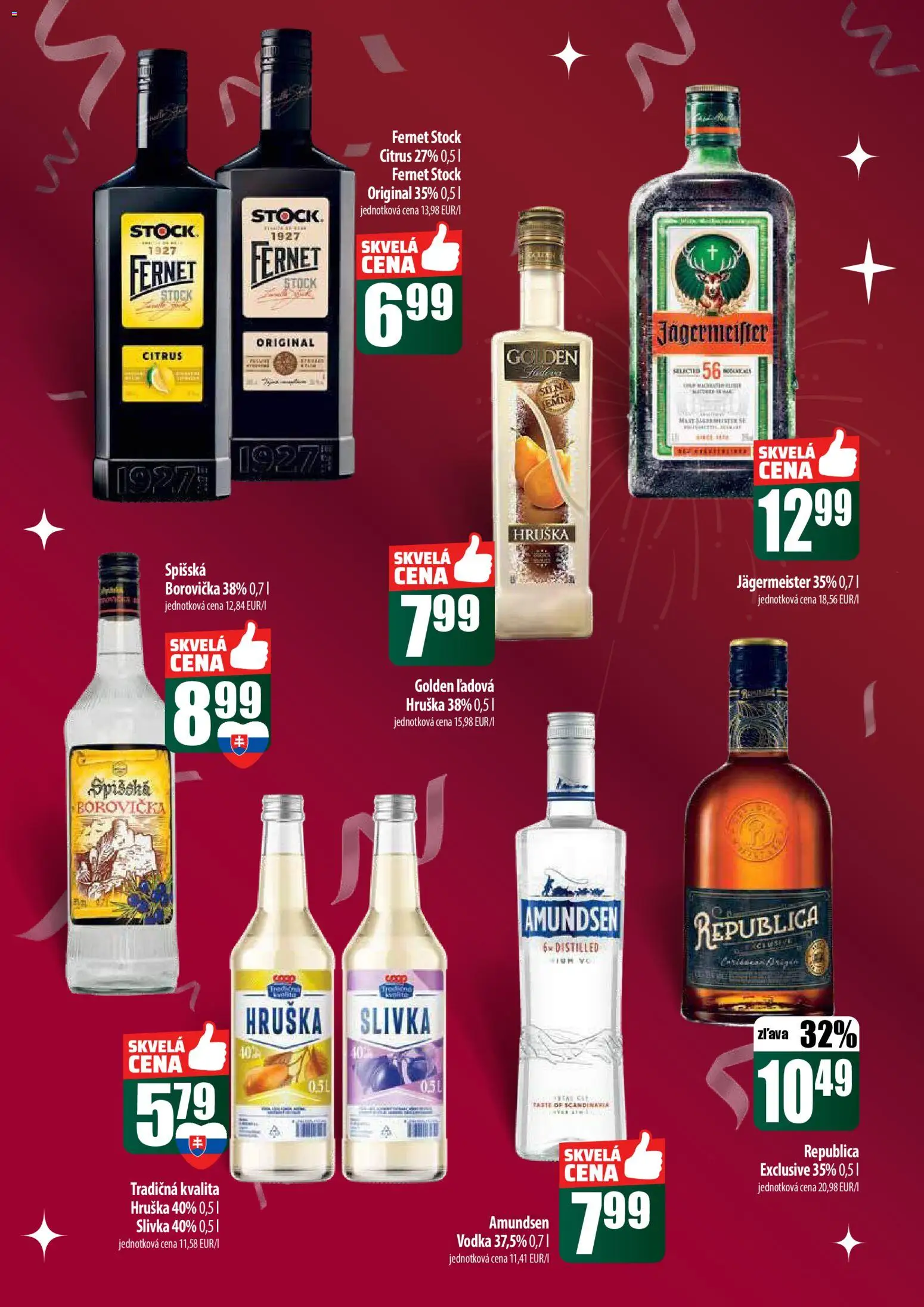 Nové COOP Jednota akcie – leták je platný od 22.12.2025 | Strana: 50 | Produkty: Jägermeister, Borovička, Fernet, Fernet Stock