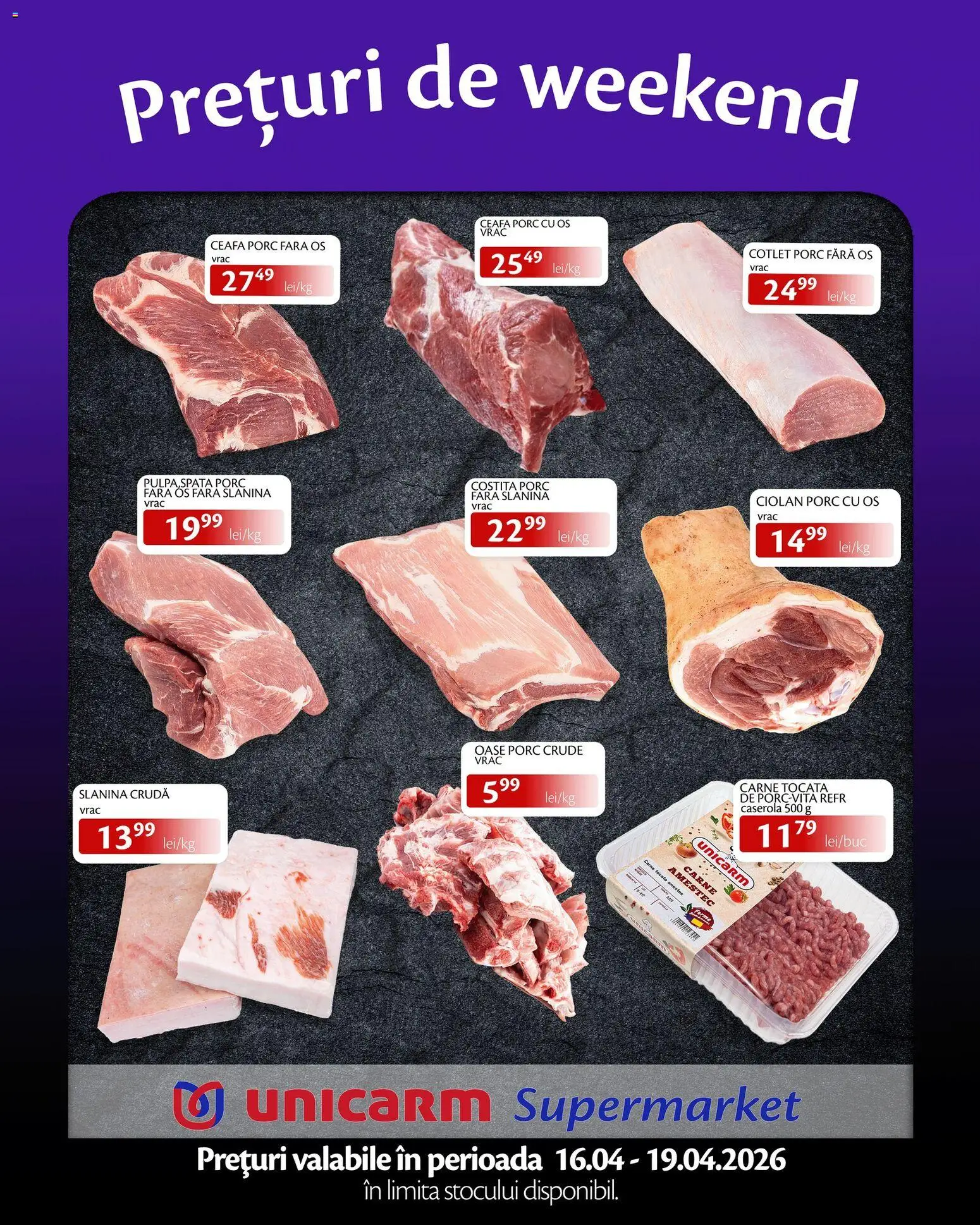 Noul catalog Unicarm – valabil de la 16.04.2026 | Pagină: 1 | Produse: Lait de coco, Cotlet porc, Carne tocată