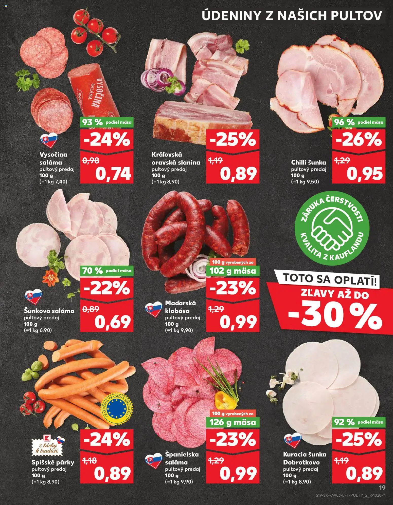 Nové Kaufland akcie – leták je platný od 15.01.2026 | Strana: 19 | Produkty: Šunka, Slanina, Chilli, Párky