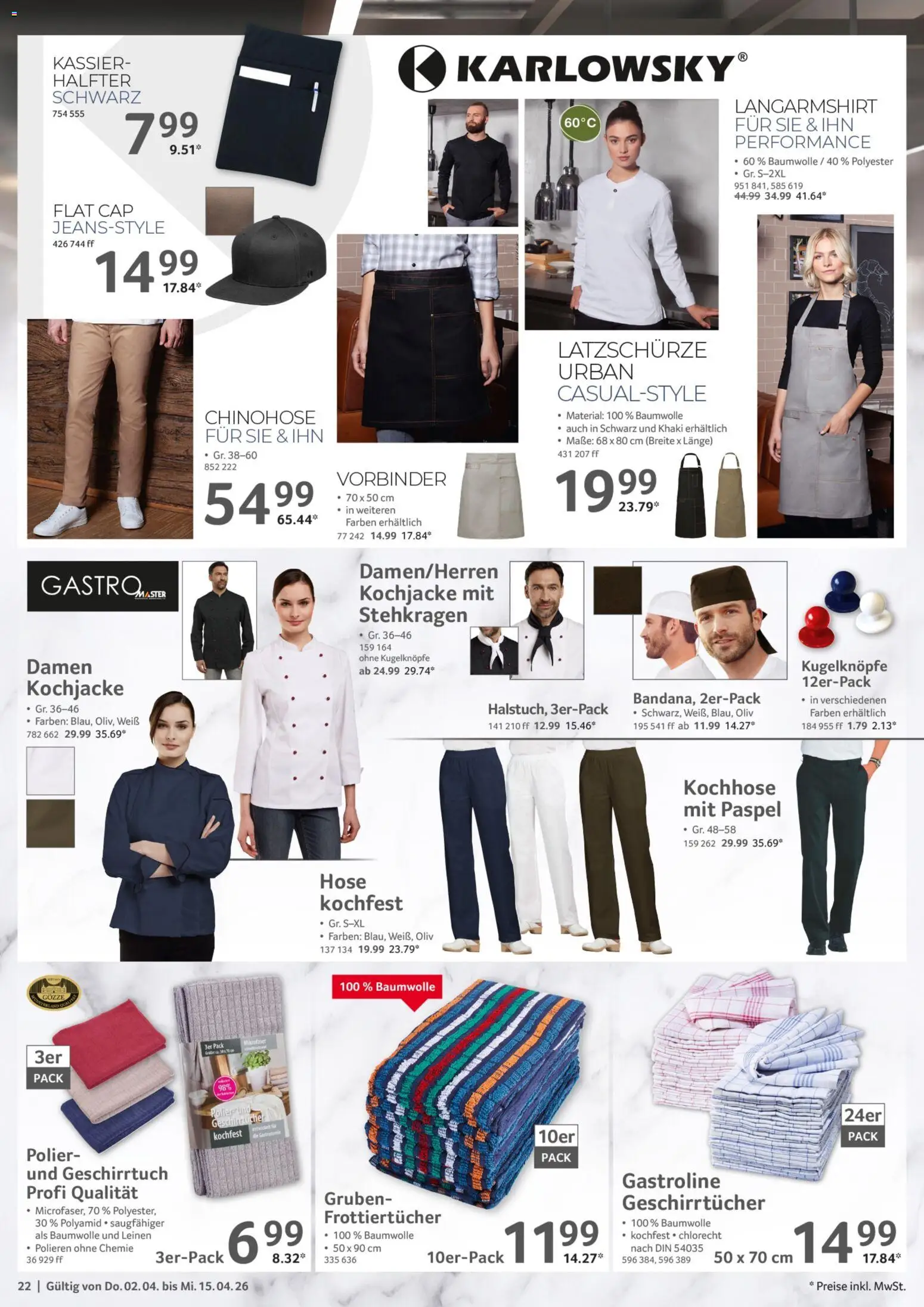Selgros Gastronomie – gültig ab 02.04.2026 | Seite: 22 | Produkte: Langarmshirt, Hose