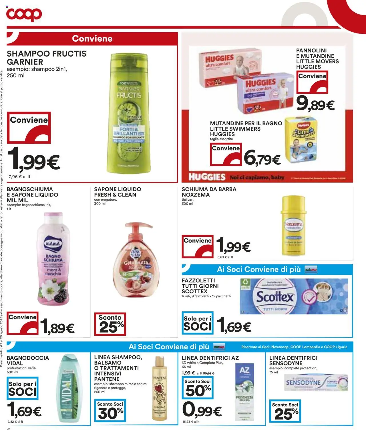 Volantino COOP del 07.08.2025 | Pagina: 22 | Prodotti: Shampoo, Balsamo, Schiuma da barba, Bagnoschiuma