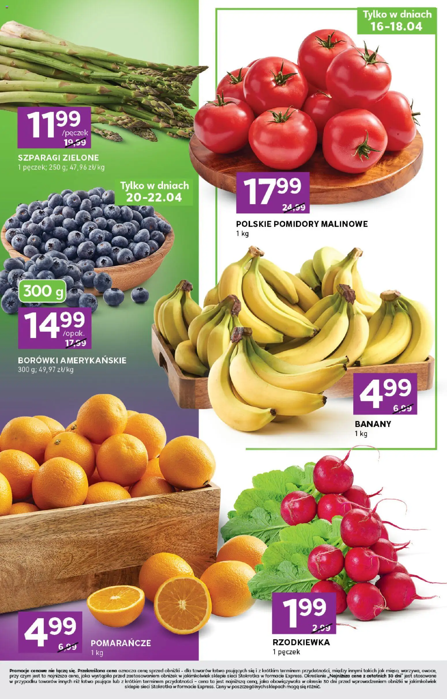 Stokrotka gazetka - Express od 16.04.2026 | Strona: 2 | Produkty: Stokrotka, Pomidory malinowe, Pomidory, Banany