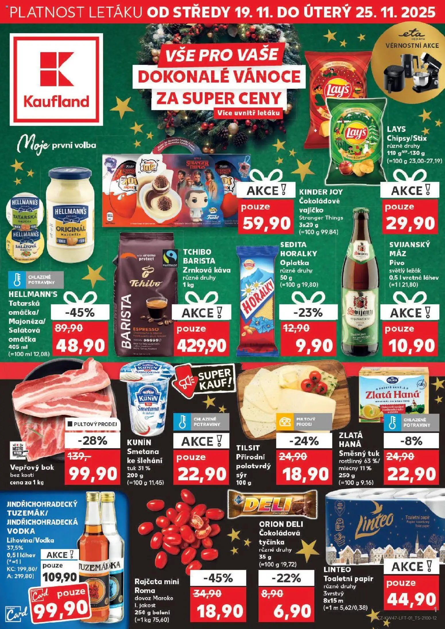 Kaufland leták - Brno od 19.11.2025 | Strana: 1 | Produkty: Sýr, Rajčata, Toaletní papír, Smetana ke šlehání