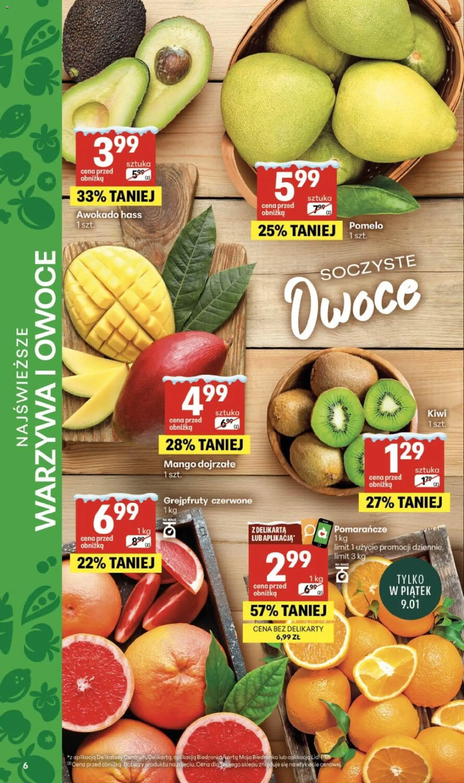 Delikatesy Centrum Gazetka od 08.01.2026 | Strona: 6 | Produkty: Mango, Pomelo, Kiwi, Warzywa