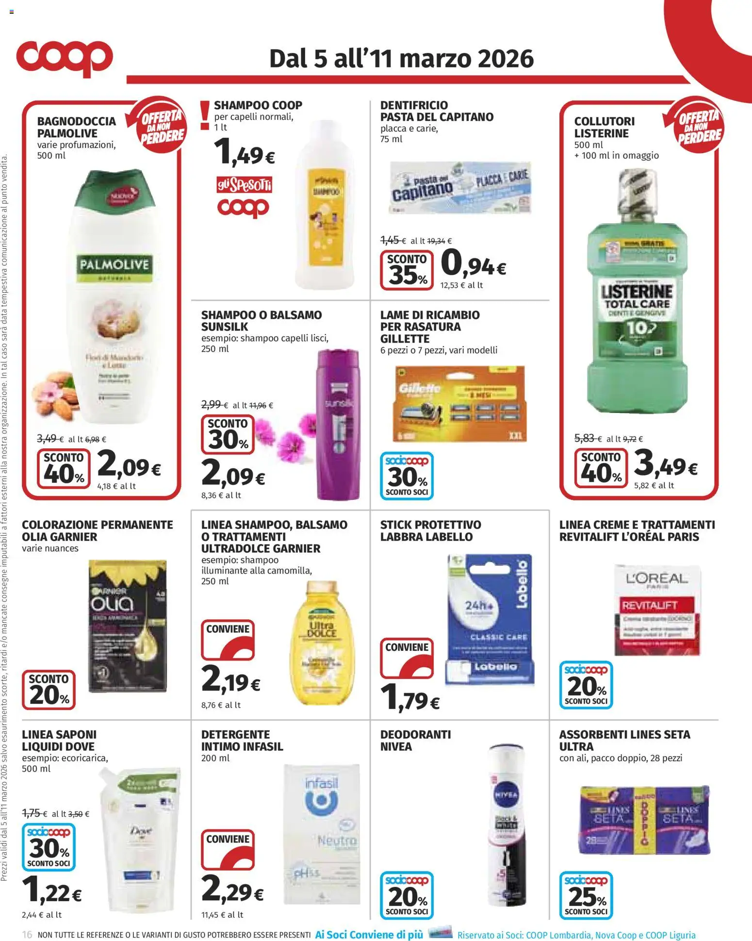 Volantino COOP del 05.03.2026 | Pagina: 16 | Prodotti: Illuminante, Balsamo, Detergente, Pasta