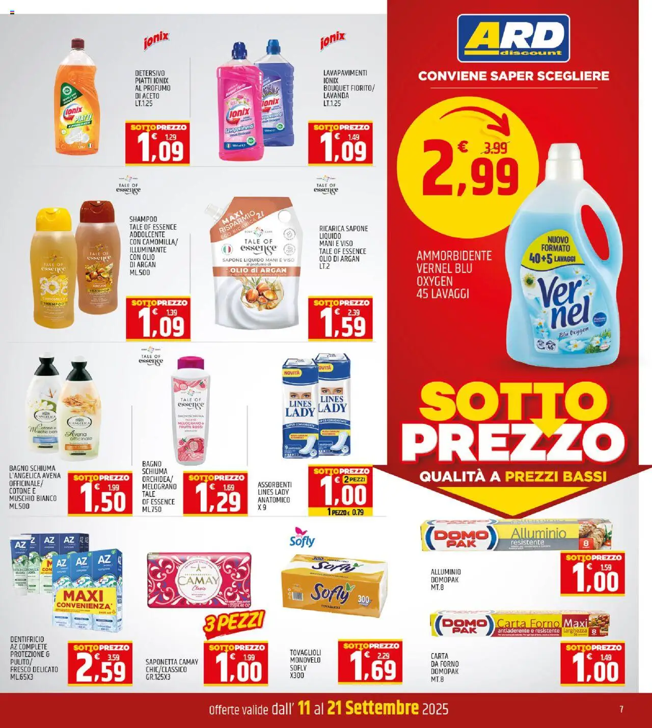 Volantino ARD Discount del 11.09.2025 | Pagina: 7 | Prodotti: Dentifricio, Carta forno, Bagno, Profumo
