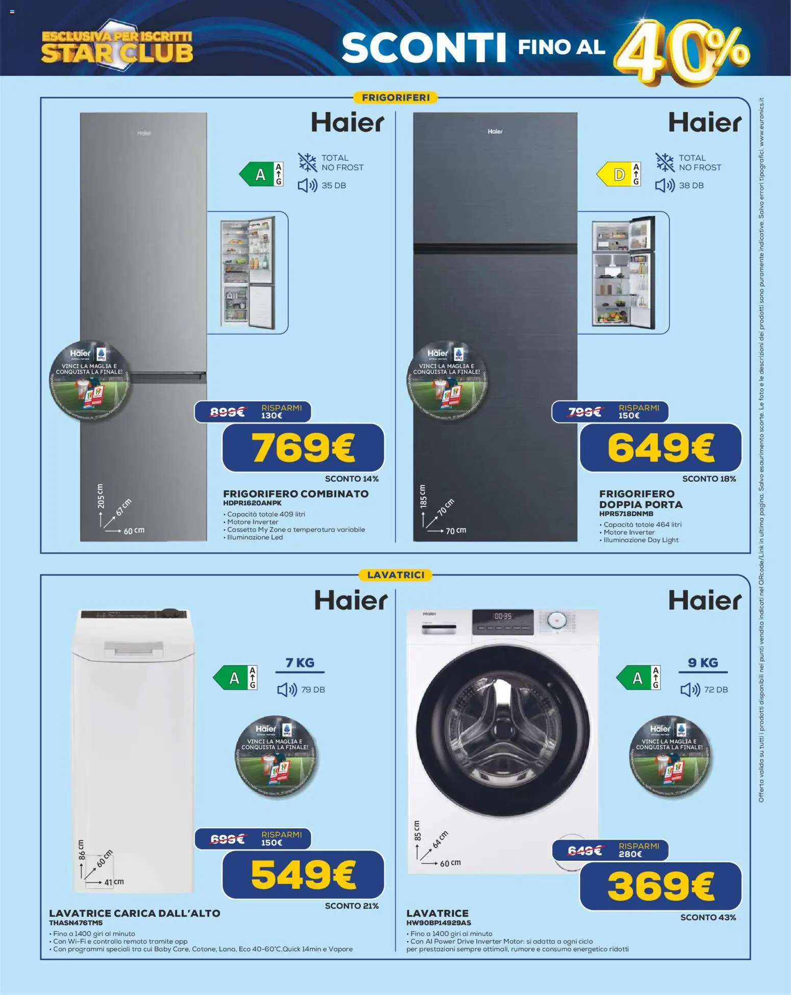 Volantino Euronics del 23.04.2026 | Pagina: 9 | Prodotti: Lavatrice, Frigorifero, Frigorifero combinato