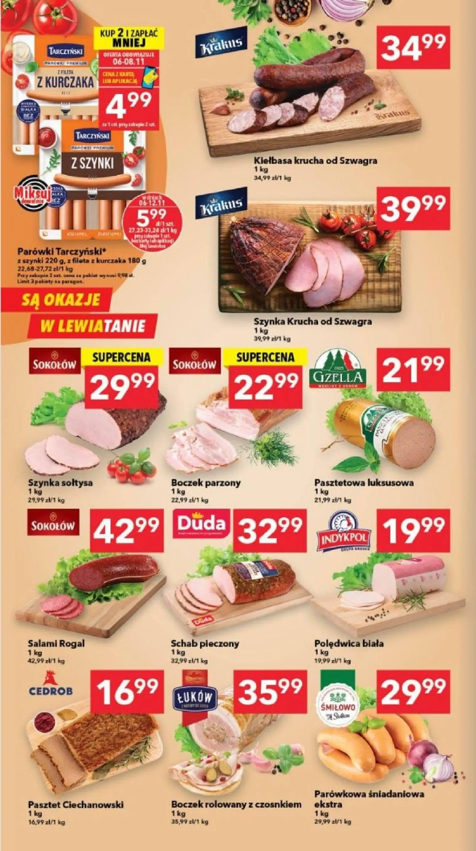 Lewiatan gazetka - Szczecin od 06.11.2025 | Strona: 2 | Produkty: Kiełbasa, Szynka, Boczek parzony, Salami