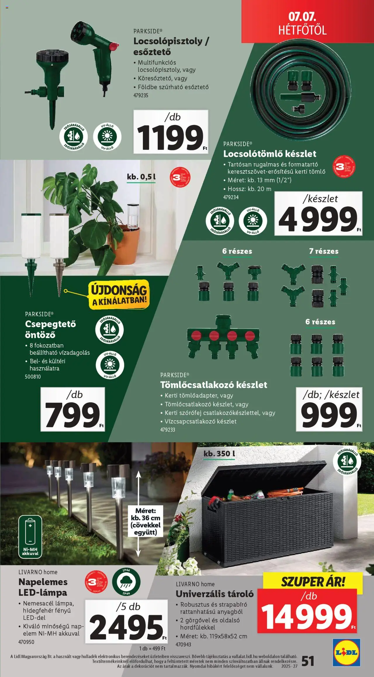 Lidl akciós ujság - amely érvényes a következő dátumtól: 03.07.2025 | Oldal: 51 | Termékek: Parkside, Tömlő, Locsolótömlő