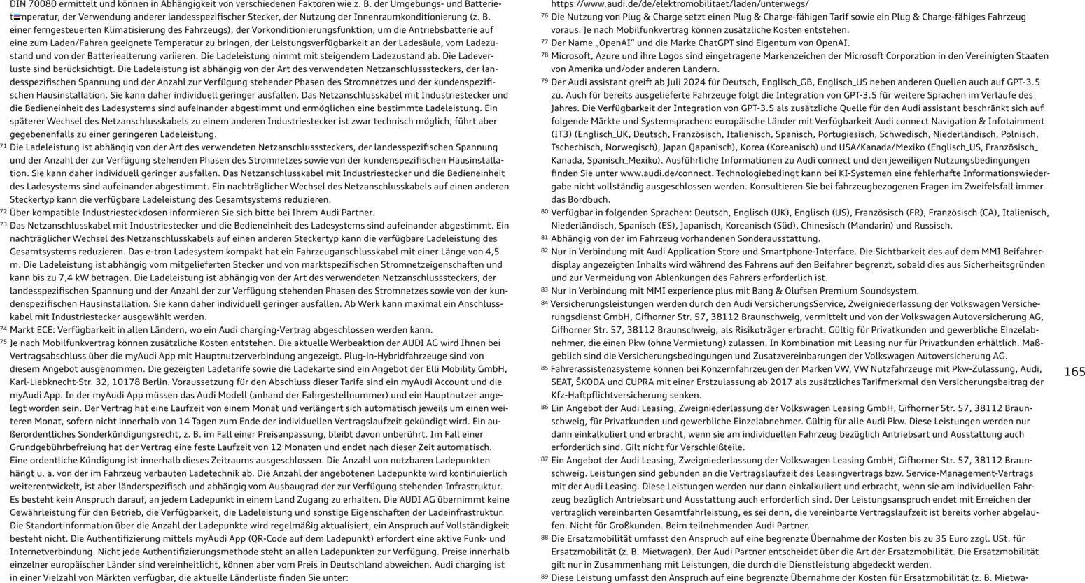 Audi  A6 e-tron – gültig ab 01.10.2025 | Seite: 165