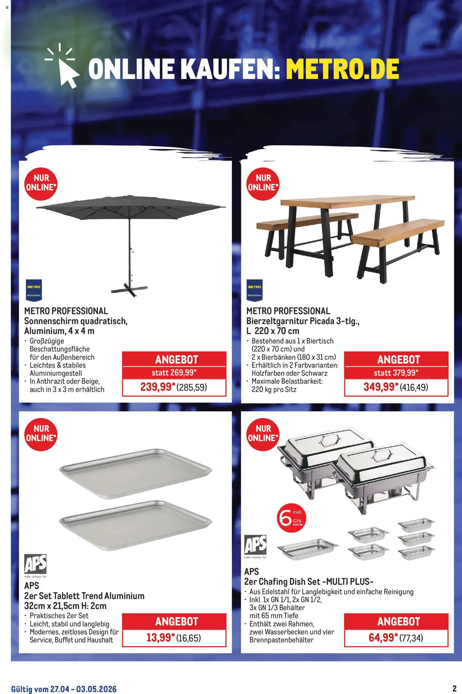 Metro Online: Wochen-Angebote – gültig ab 27.04.2026 | Seite: 2 | Produkte: Sonnenschirm