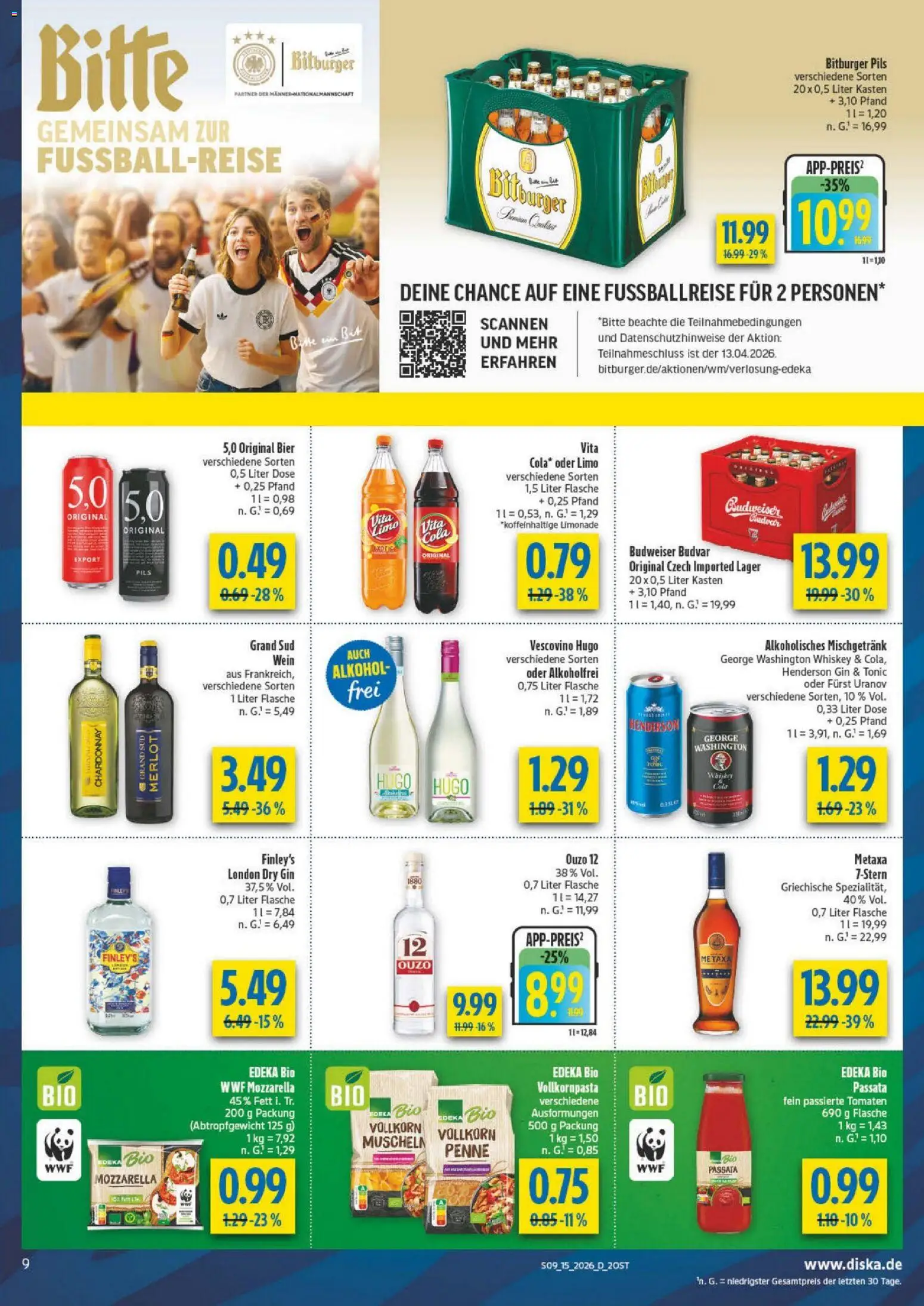 Diska - Diska Angebote Sachsen-Thüringen KW15 – gültig ab 07.04.2026 | Seite: 9 | Produkte: Ouzo, Mozzarella, Limonade, Whiskey