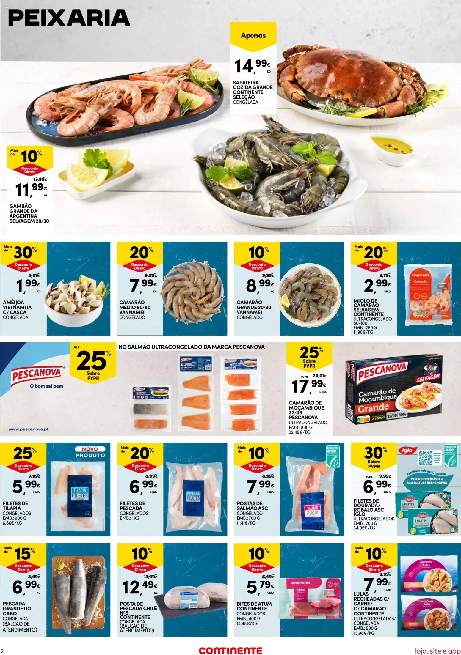 Continente Semanal Continente Bom Dia │ válido de 07.04.2026 | Página: 2 | Produtos: Atum, Camarão, Salmão, Sapateira