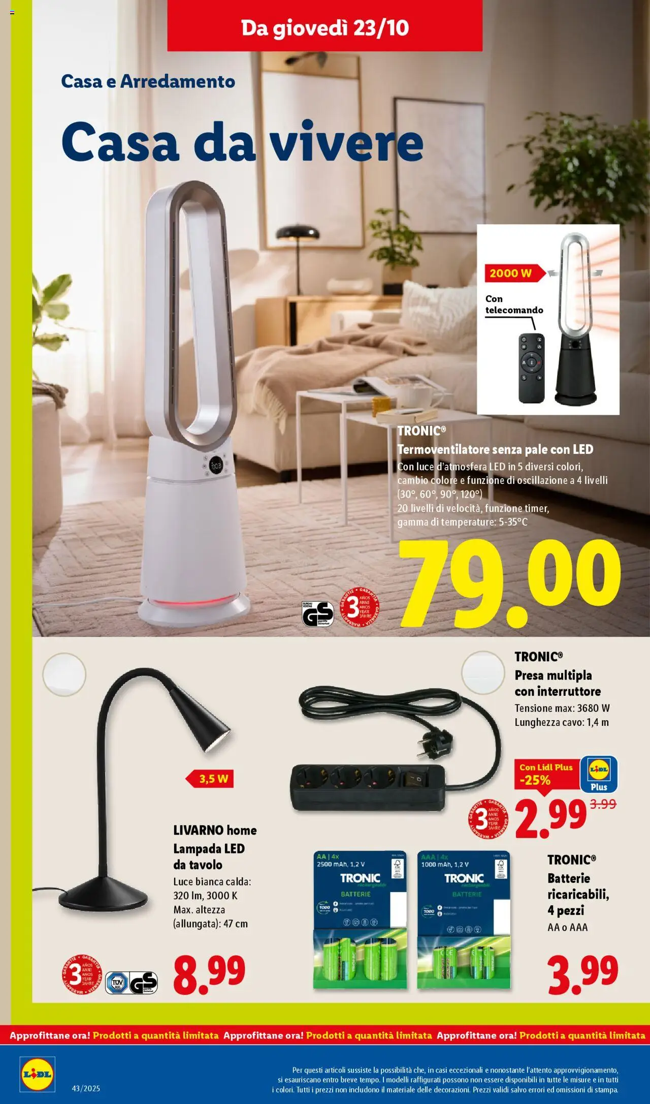 Volantino Lidl del 20.10.2025 | Pagina: 48 | Prodotti: Presa multipla, Tavolo, Batterie, Lampada