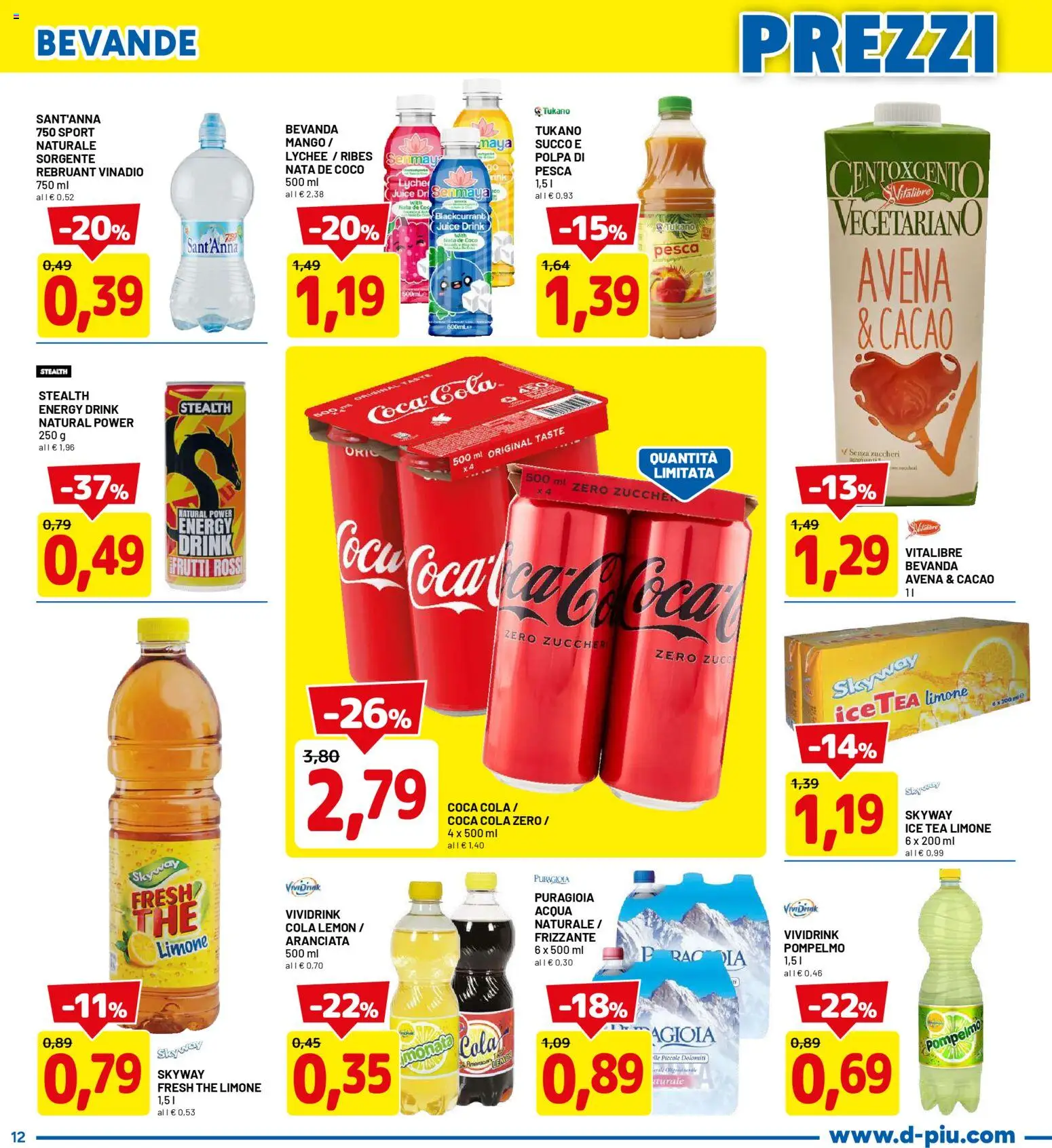 Volantino D Più del 30.04.2026 | Pagina: 12 | Prodotti: Pompelmo, Acqua, Cacao, Coca Cola Zero