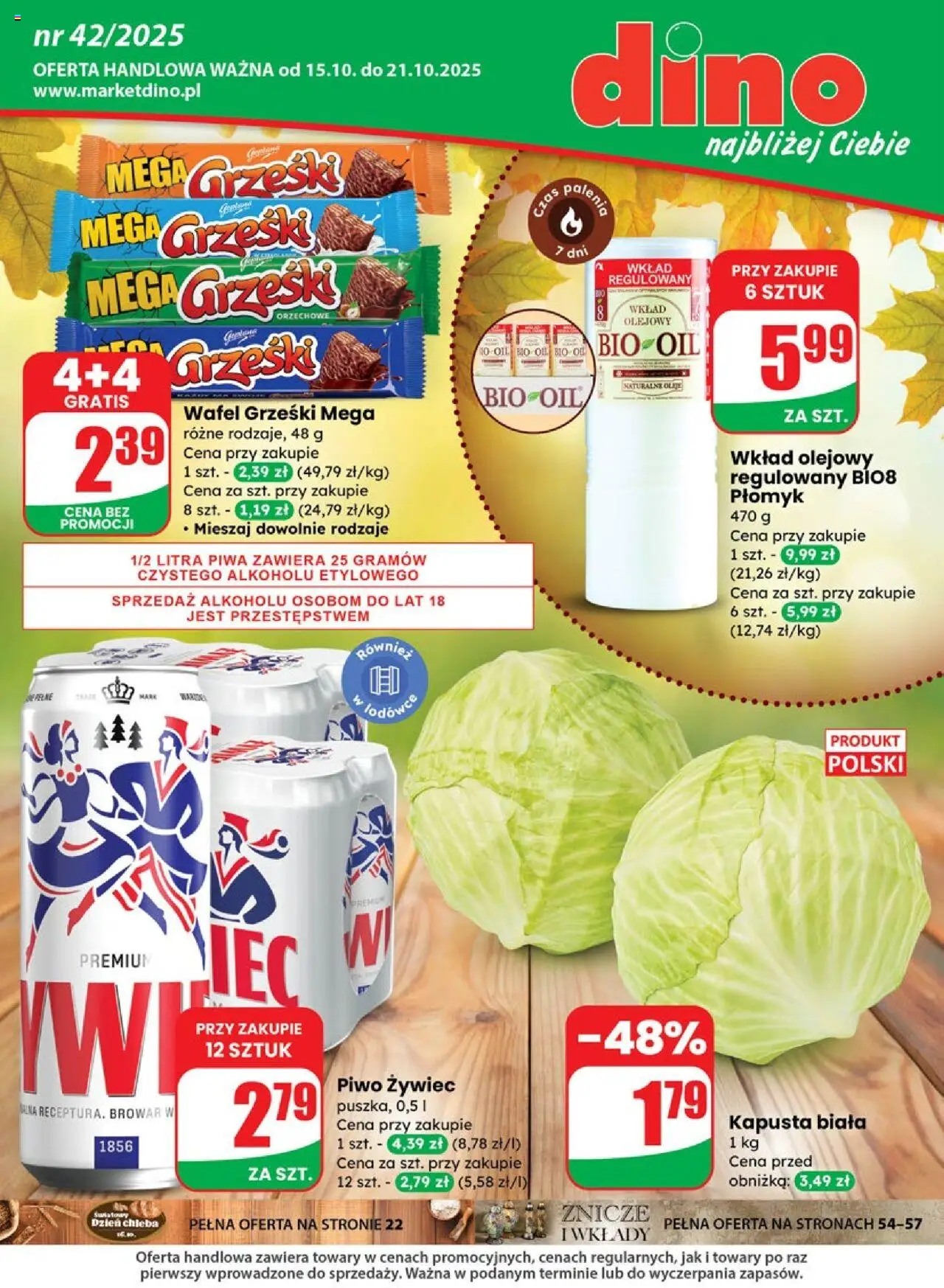 Dino Gazetka od 15.10.2025 | Strona: 1 | Produkty: Kapusta, Znicze, Piwo, Kapusta biała