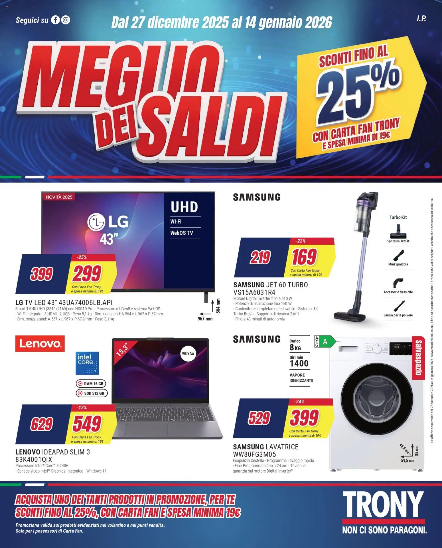 Volantino Trony del 27.12.2025 | Pagina: 1 | Prodotti: Tè, USB, Fan, Samsung
