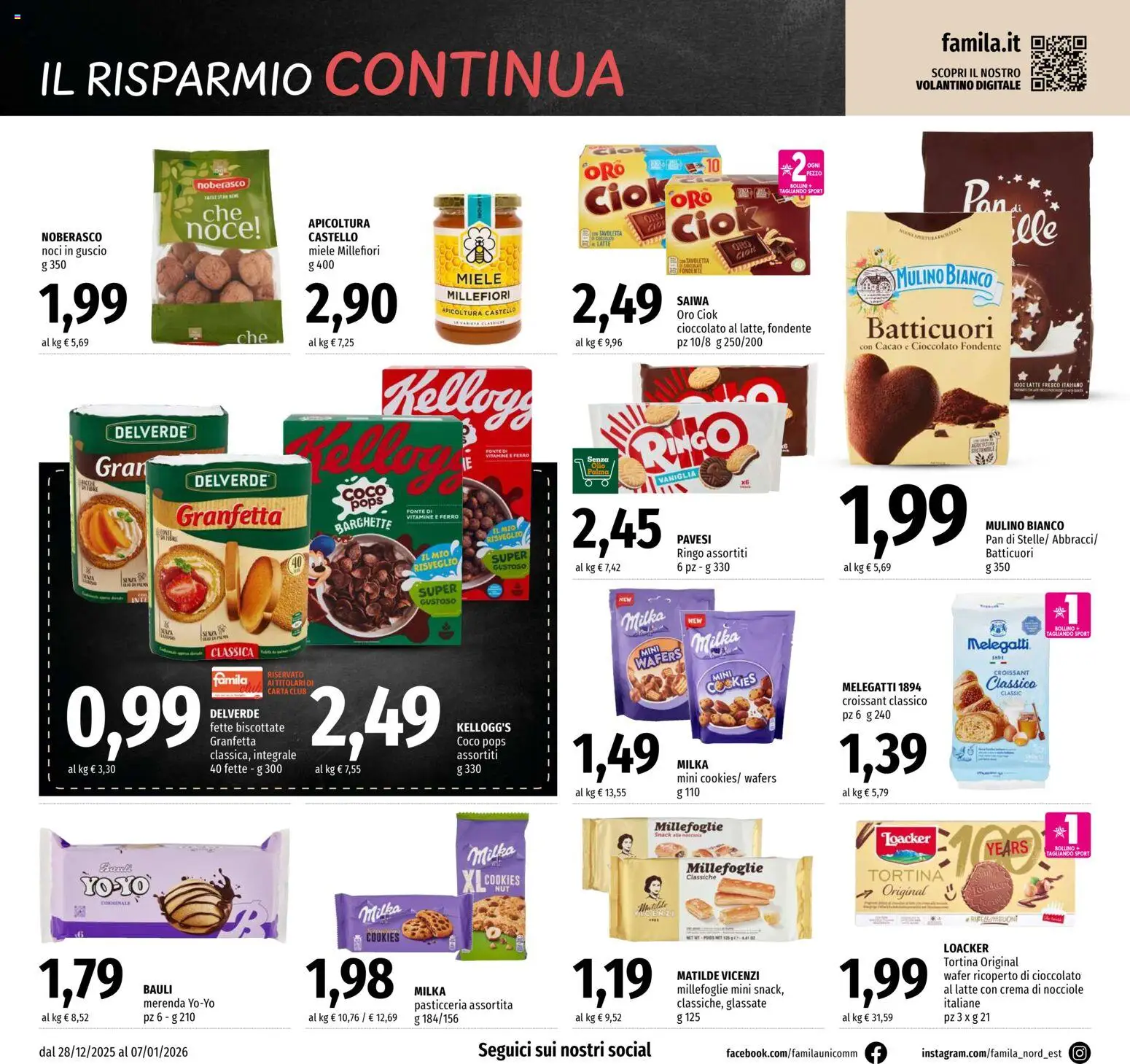 Volantino Famila del 28.12.2025 | Pagina: 16 | Prodotti: Crema, Cioccolato, Fette biscottate, Miele