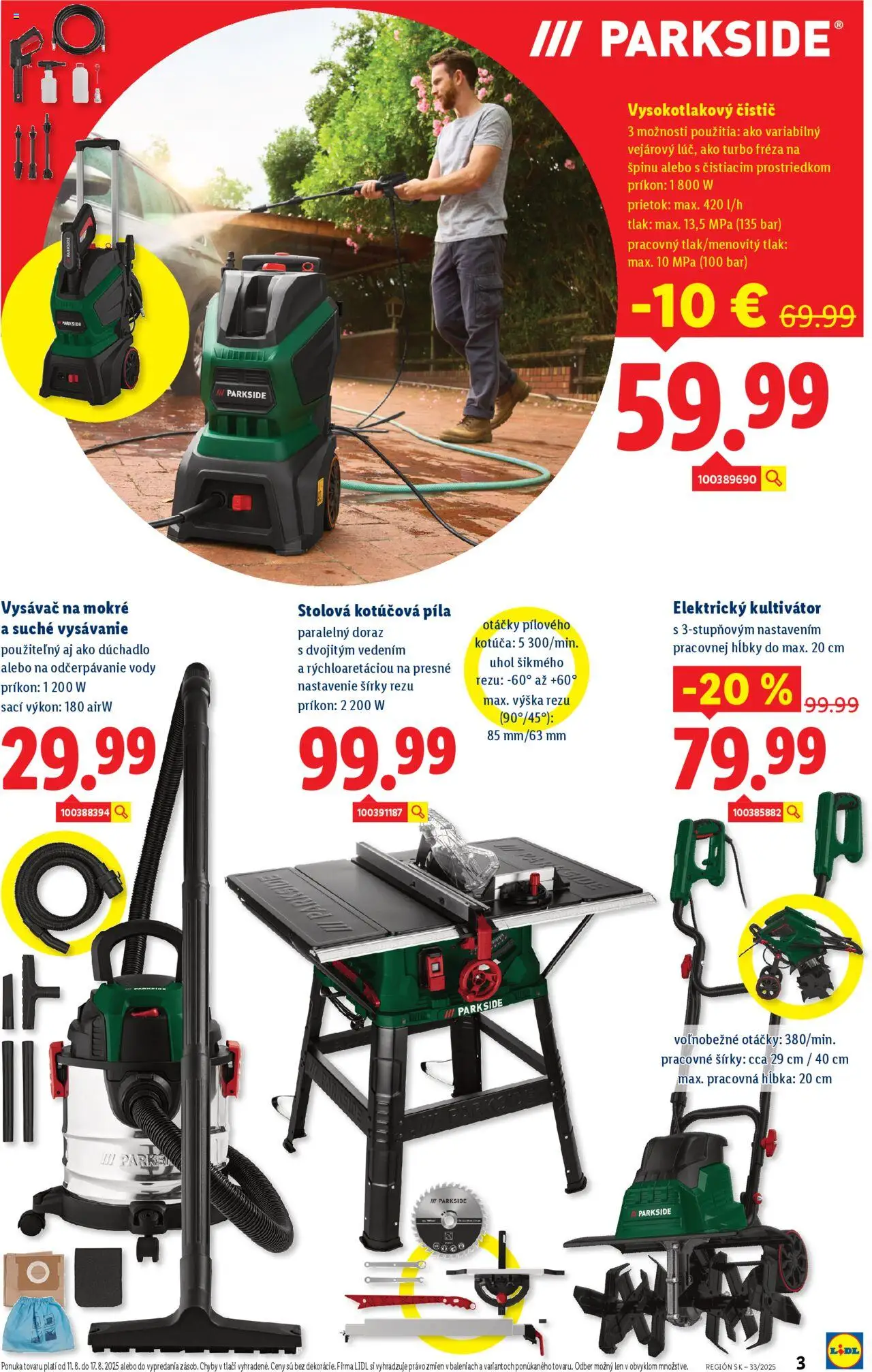 Lidl online magazín │ platný od 11.08.2025 | Strana: 3 | Produkty: Píla, Kotúčová píla, Fréza, Parkside