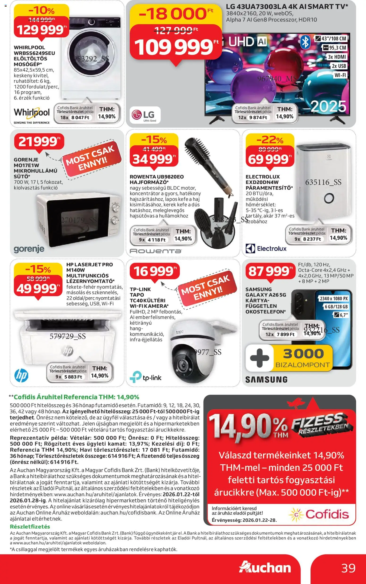 Auchan akciós ujság - amely érvényes a következő dátumtól: 22.01.2026 | Oldal: 39 | Termékek: USB, Hajsütővas, Kefe, Samsung