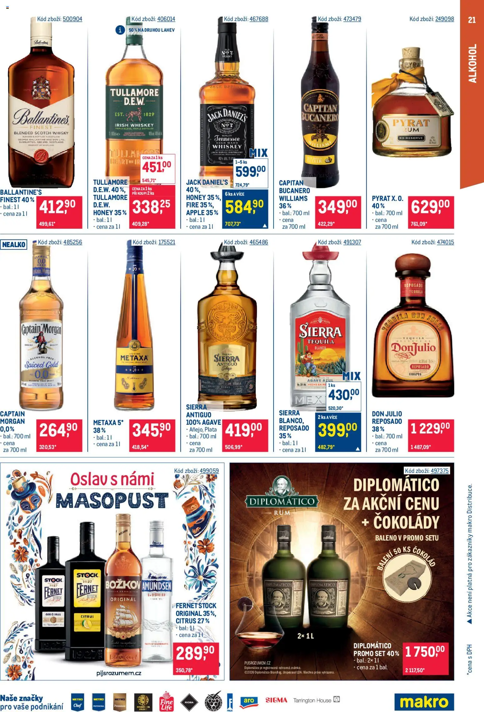 Makro leták - Gastronomie od 11.02.2026 | Strana: 21 | Produkty: Diplomatico, Morgan, Tequila, Captain Morgan