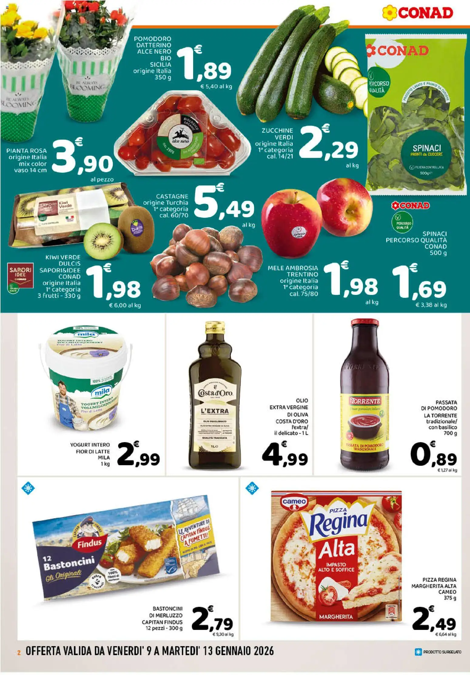 Volantino Conad del 09.01.2026 | Pagina: 2 | Prodotti: Yogurt, Merluzzo, Olio, Basilico