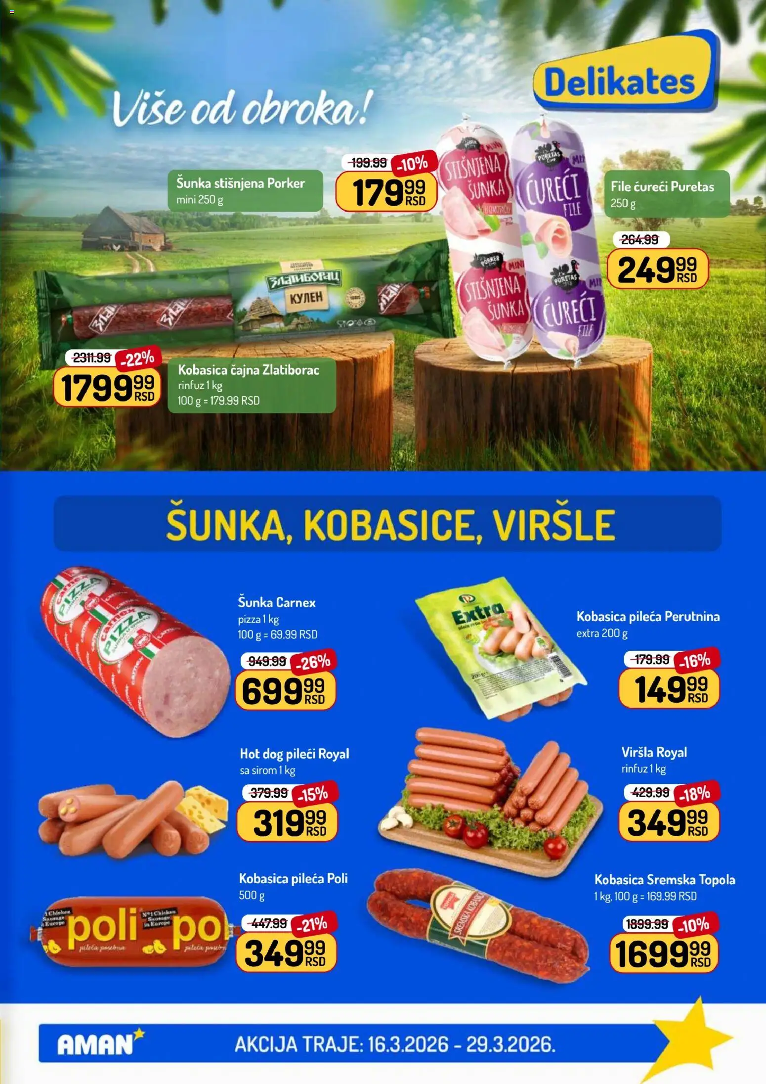 Aman katalog - važi od 16.03.2026 | Strana: 7 | Proizvode: Viršle, Hot dog, Šunka, Kobasica