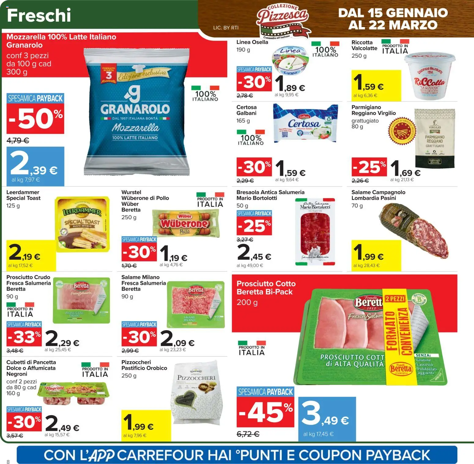 Volantino Carrefour del 27.01.2026 | Pagina: 8 | Prodotti: Salame, Bresaola, Pancetta, Parmigiano