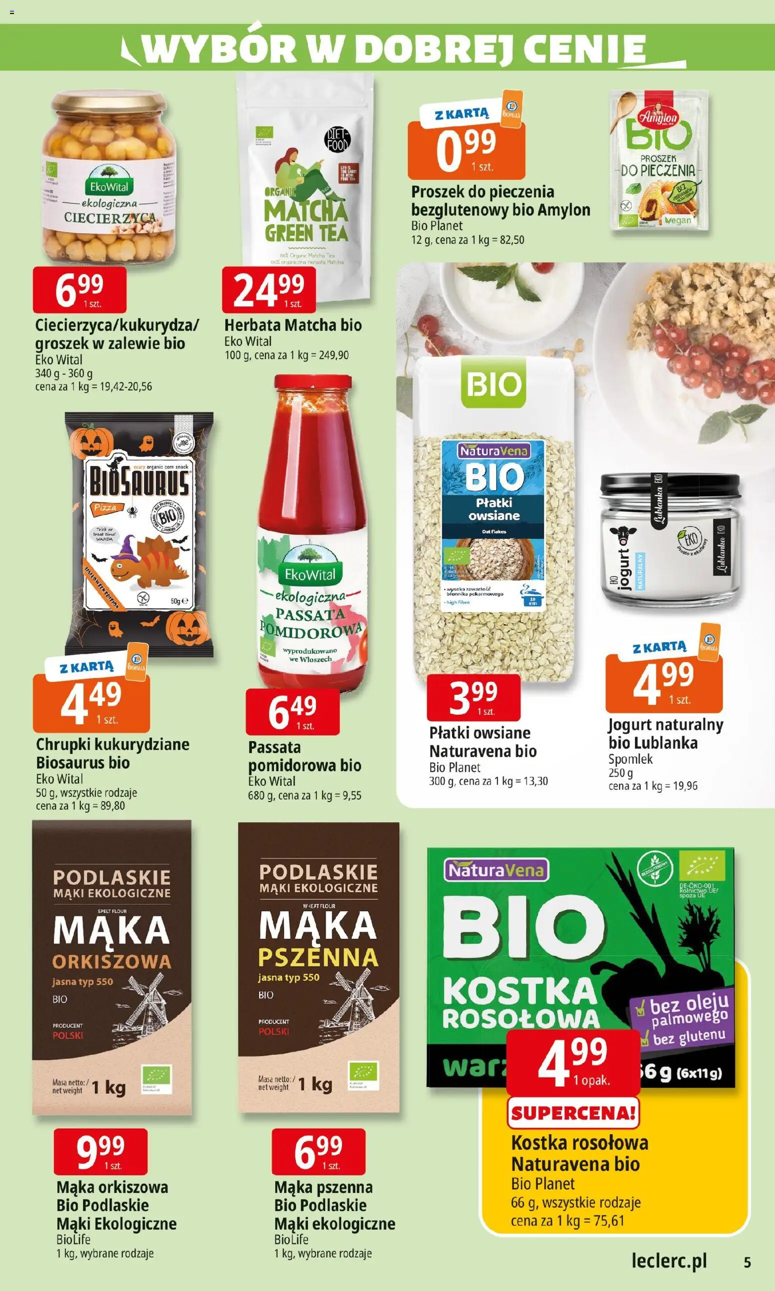 E.Leclerc Gazetka - Radom od 28.10.2025 | Strona: 5 | Produkty: Płatki owsiane bio, Chrupki, Passata pomidorowa, Jogurt