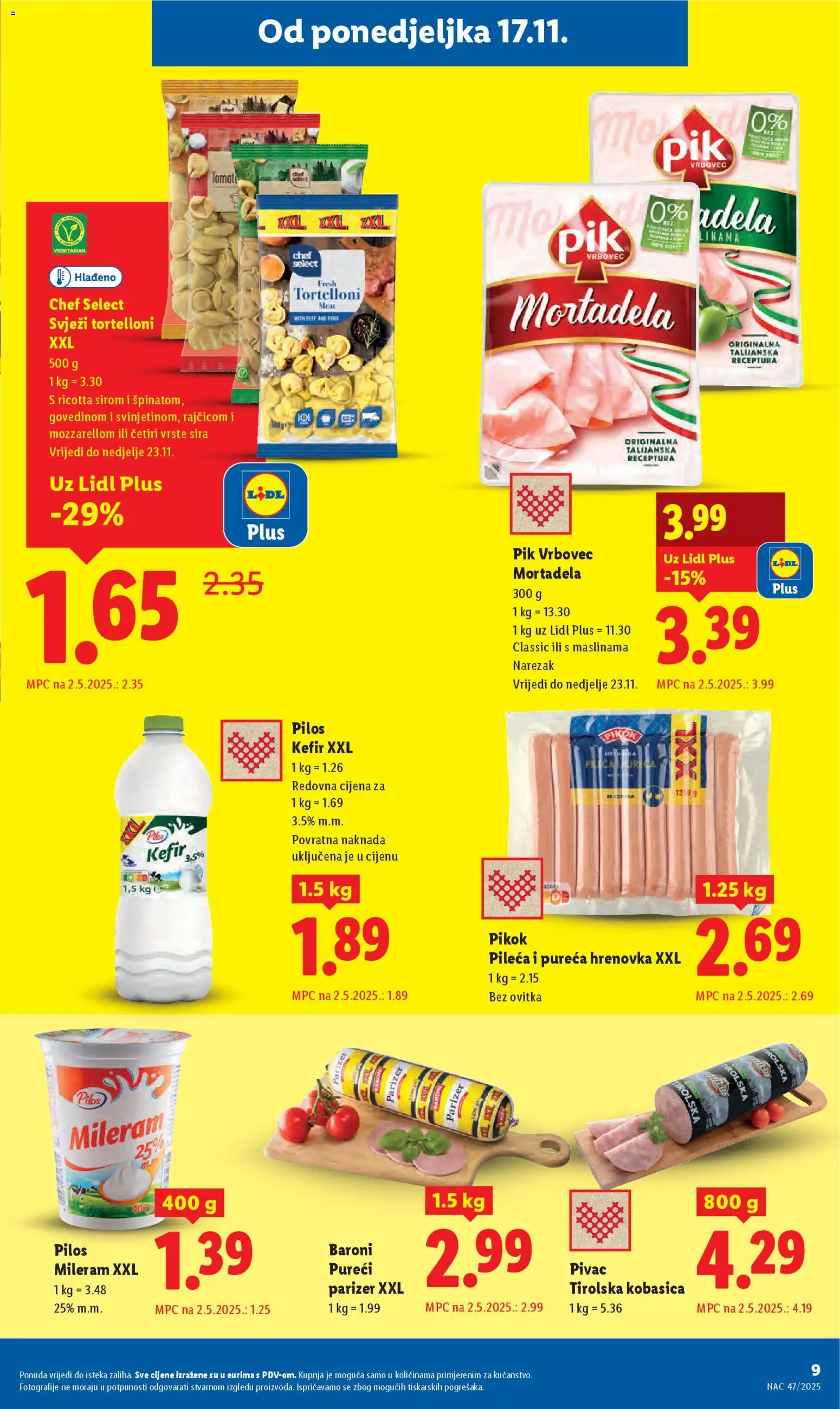 Lidl katalog | vrijedi od 17.11.2025 | Stranica: 9 | Proizvodi: Mortadela, Narezak, Parizer, Mileram