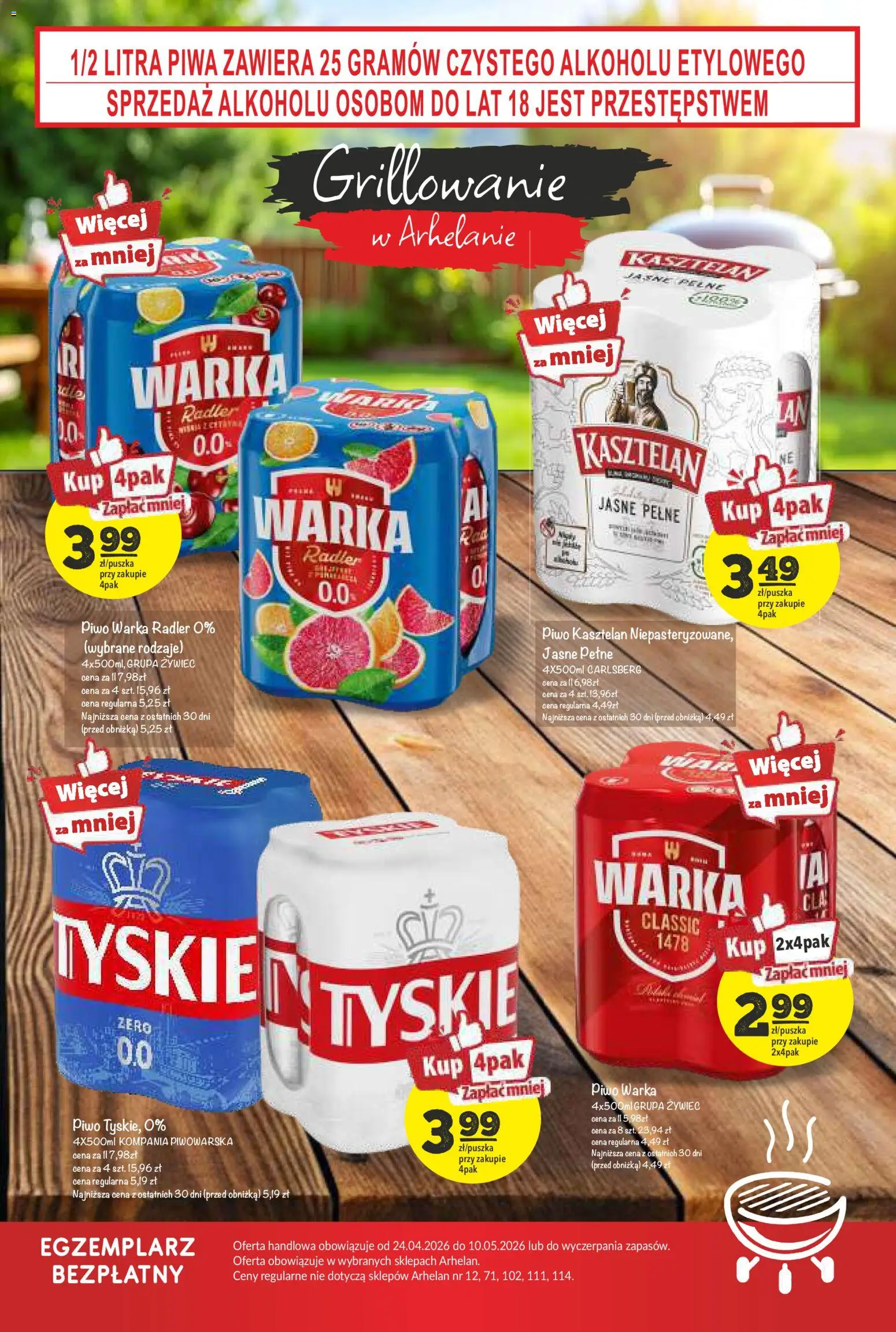 Arhelan gazetka - Grillowanie od 24.04.2026 | Strona: 20 | Produkty: Warka, Piwo Warka, Tyskie, Piwo
