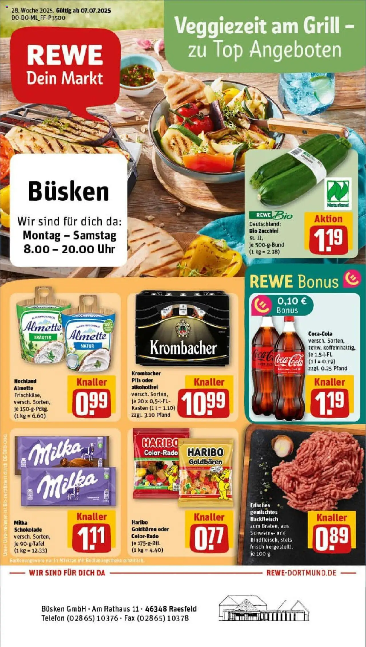 Rewe prospekt Raesfeld	 - gültig ab dem 06.07.2025 | Seite: 1 | Produkte: Milka schokolade, Pils, Milka, Hackfleisch