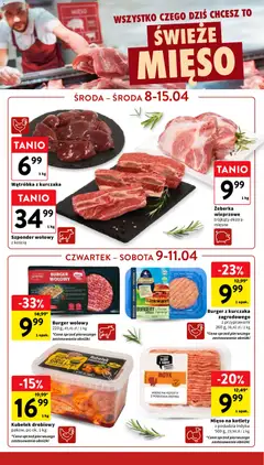 Pogląd oferty "Intermarche gazetka" - ważna od 08.04.2026 | Strona: 12 | Produkty: Burger wołowy, Mięso, Wątróbka, Kotlety