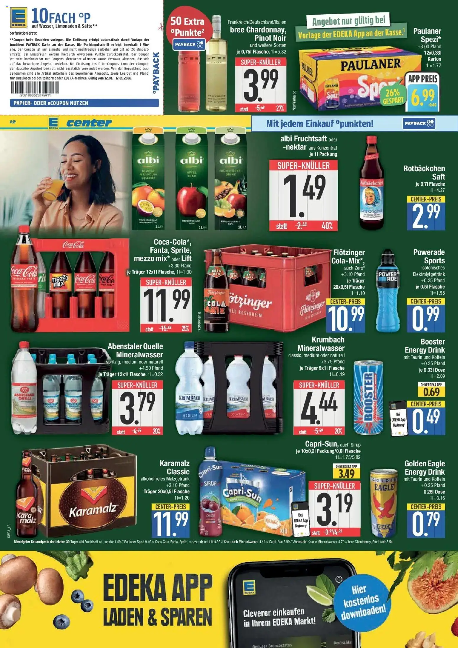 Edeka prospekt Bad Reichenhall	 – gültig ab 11.01.2026 | Seite: 12 | Produkte: Coca cola, Energy, Saft, Paulaner