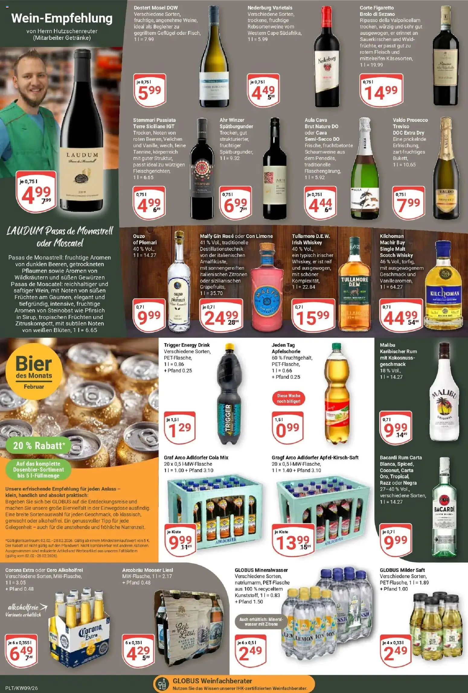 Globus Prospekt Plattling – gültig ab 23.02.2026 | Seite: 13 | Produkte: Ouzo, Cola, Pfirsich, Fleisch