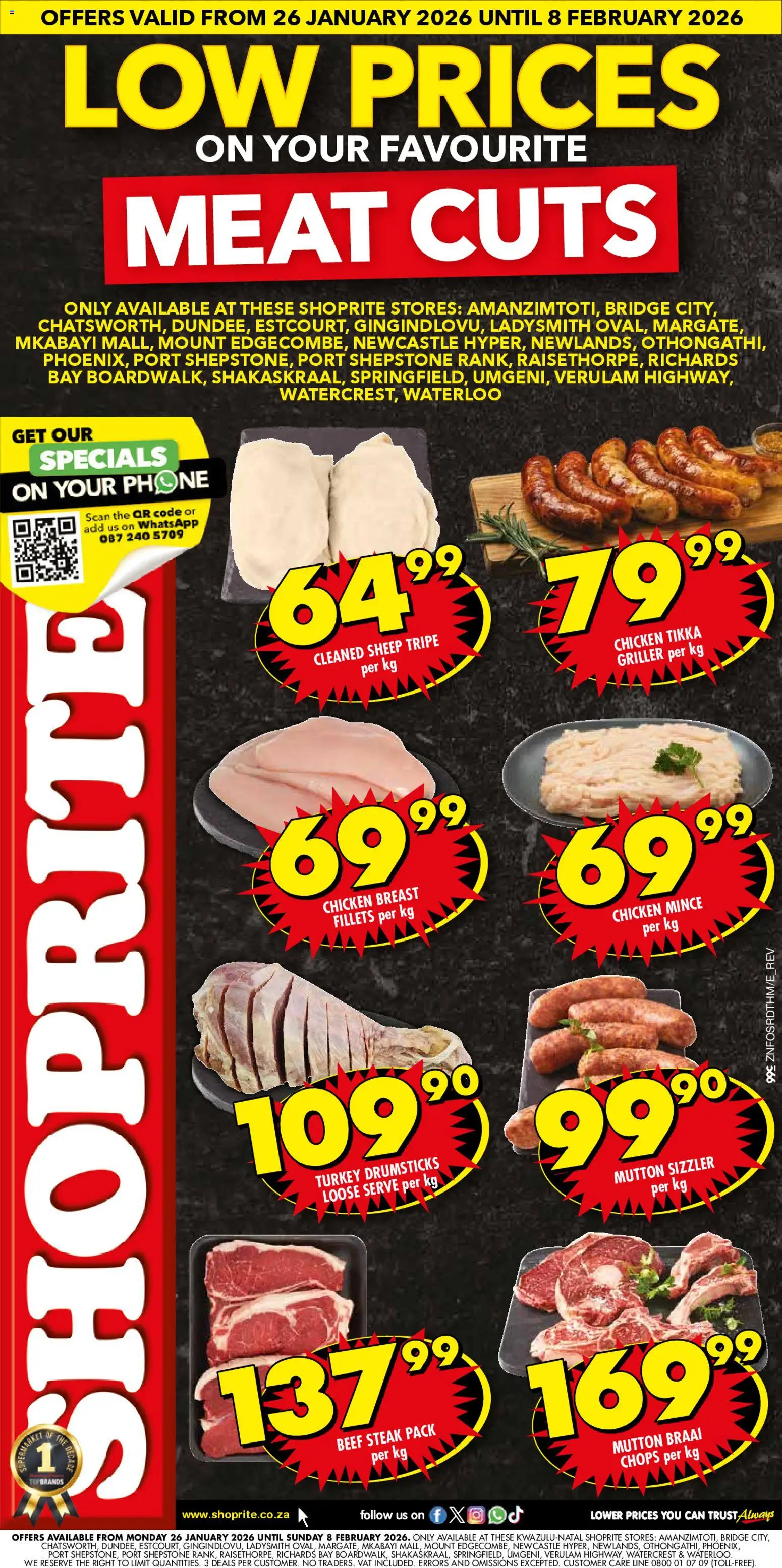 New Shoprite catalogue – valid from 26.01.2026 | Page: 1 | Products: Phone, Steak, Beef, Griller