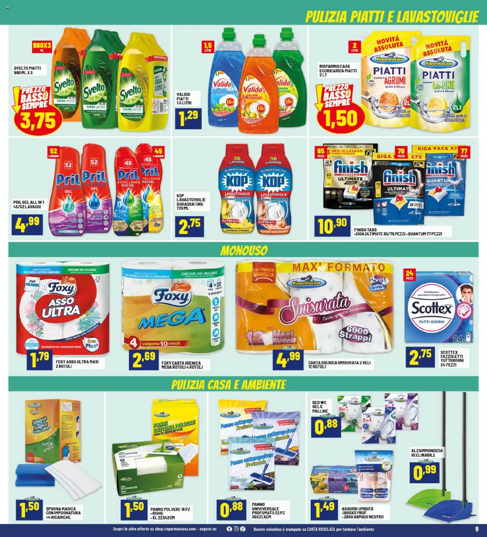 Volantino RisparmioCasa del 23.10.2025 | Pagina: 9 | Prodotti: Spugna, Fazzoletti, Acqua, Limone