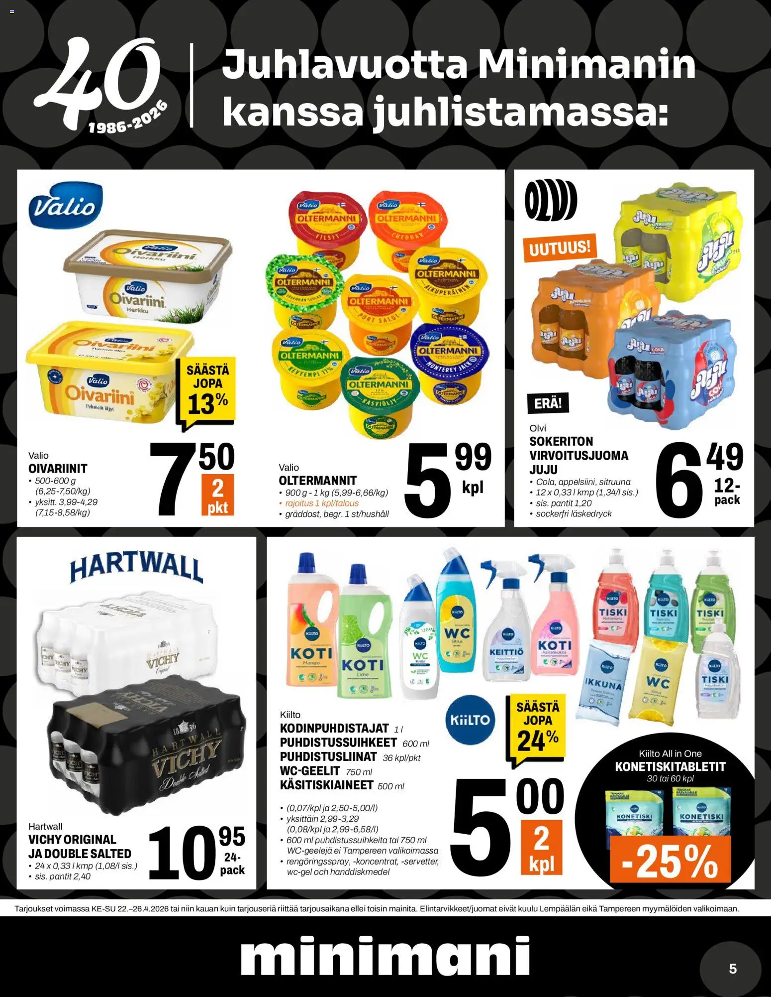 Minimani tarjoukset – voimassa 22.04.2026 alkaen | Sivu: 5 | Tuotteet: Mango, Puhdistusliinat, Keittiö, Cheddar