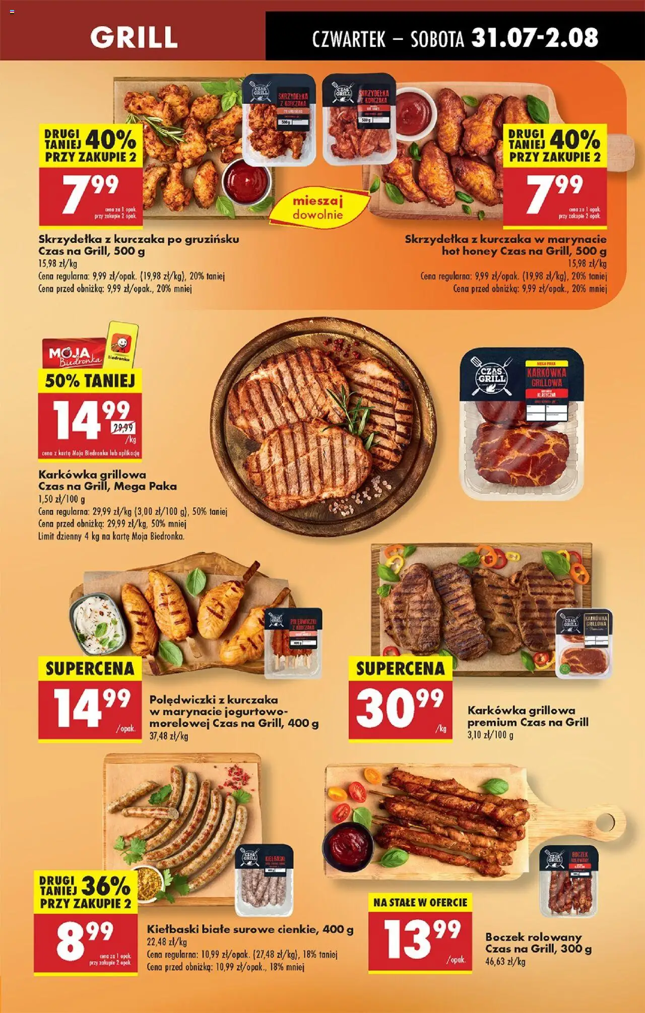 Biedronka gazetka - Oferta W tym tygodniu od 31.07.2025 | Strona: 39 | Produkty: Skrzydełka z kurczaka, Karkówka, Kiełbaski, Boczek