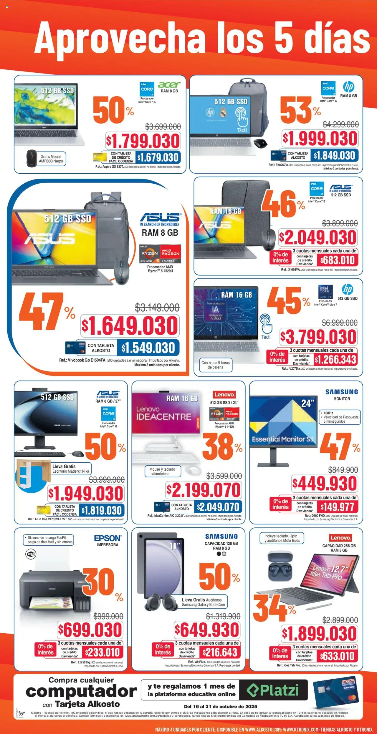 Alkosto - Hot Sale │ válido desde el 16.10.2025 | Página: 4 | Productos: Té, Mouse, Teclado, Batería