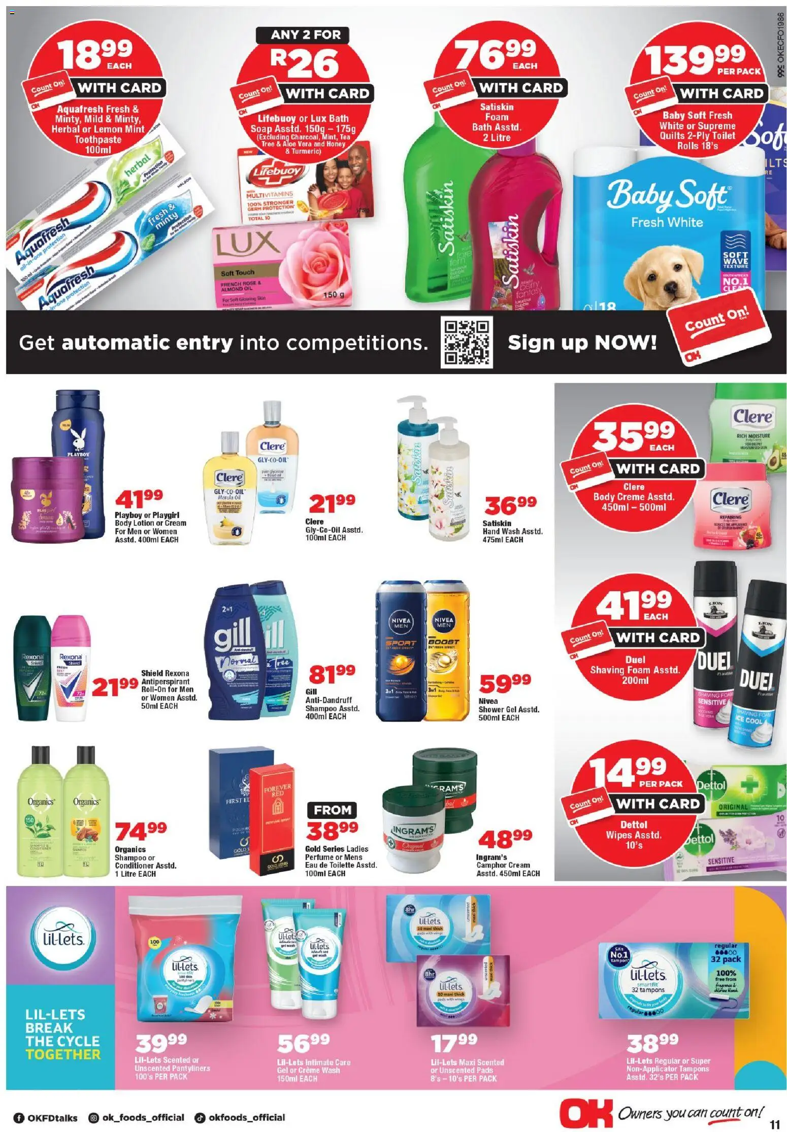 New OK Foods catalogue – valid from 24.04.2026 | Page: 11 | Products: Toilet, Multivitamins, Eau de toilette, Toothpaste