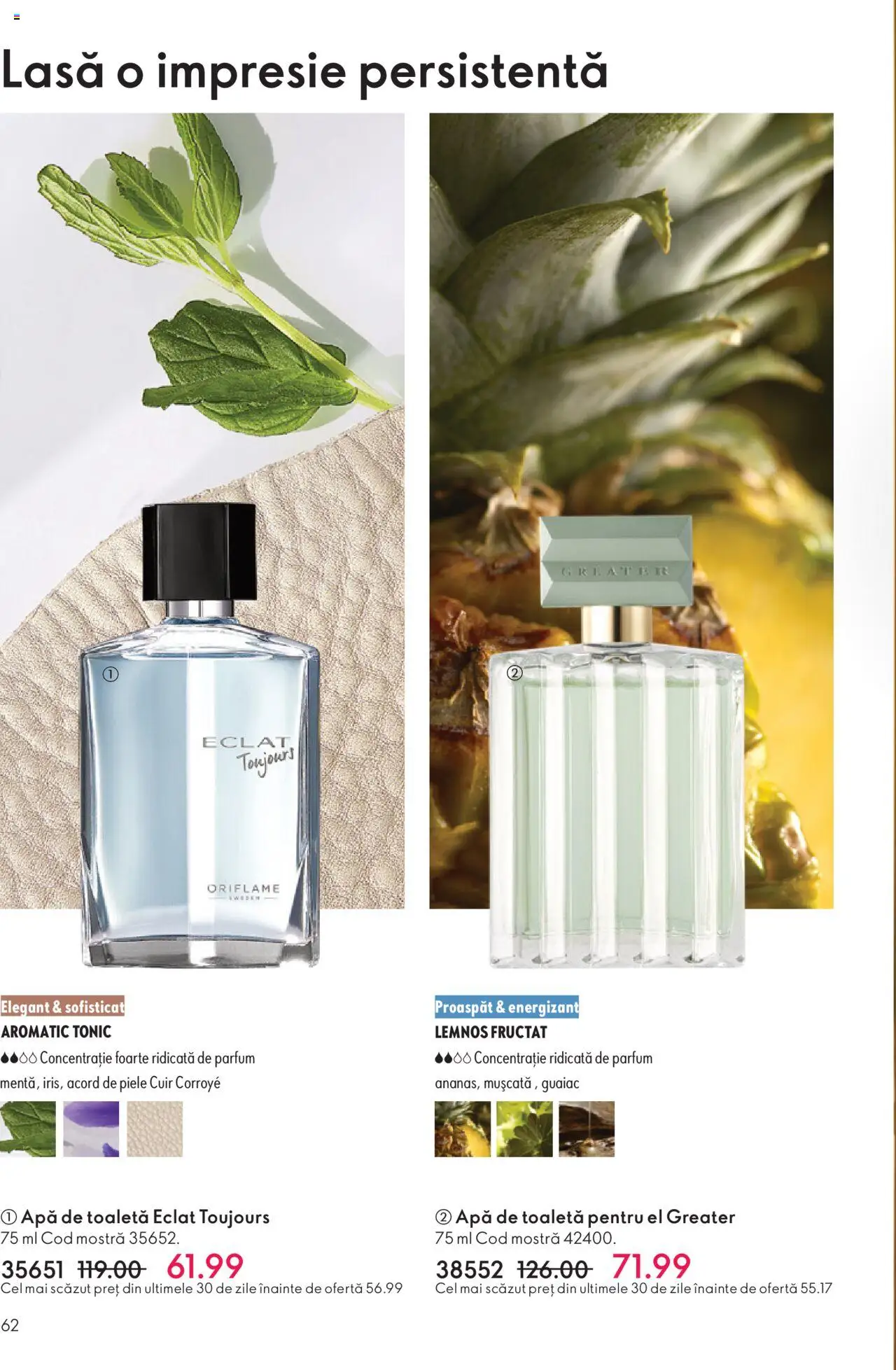 Noul catalog Oriflame – valabil de la 12.11.2025 | Pagină: 62 | Produse: Toaletă, Parfum, Apă de toaletă, Apă
