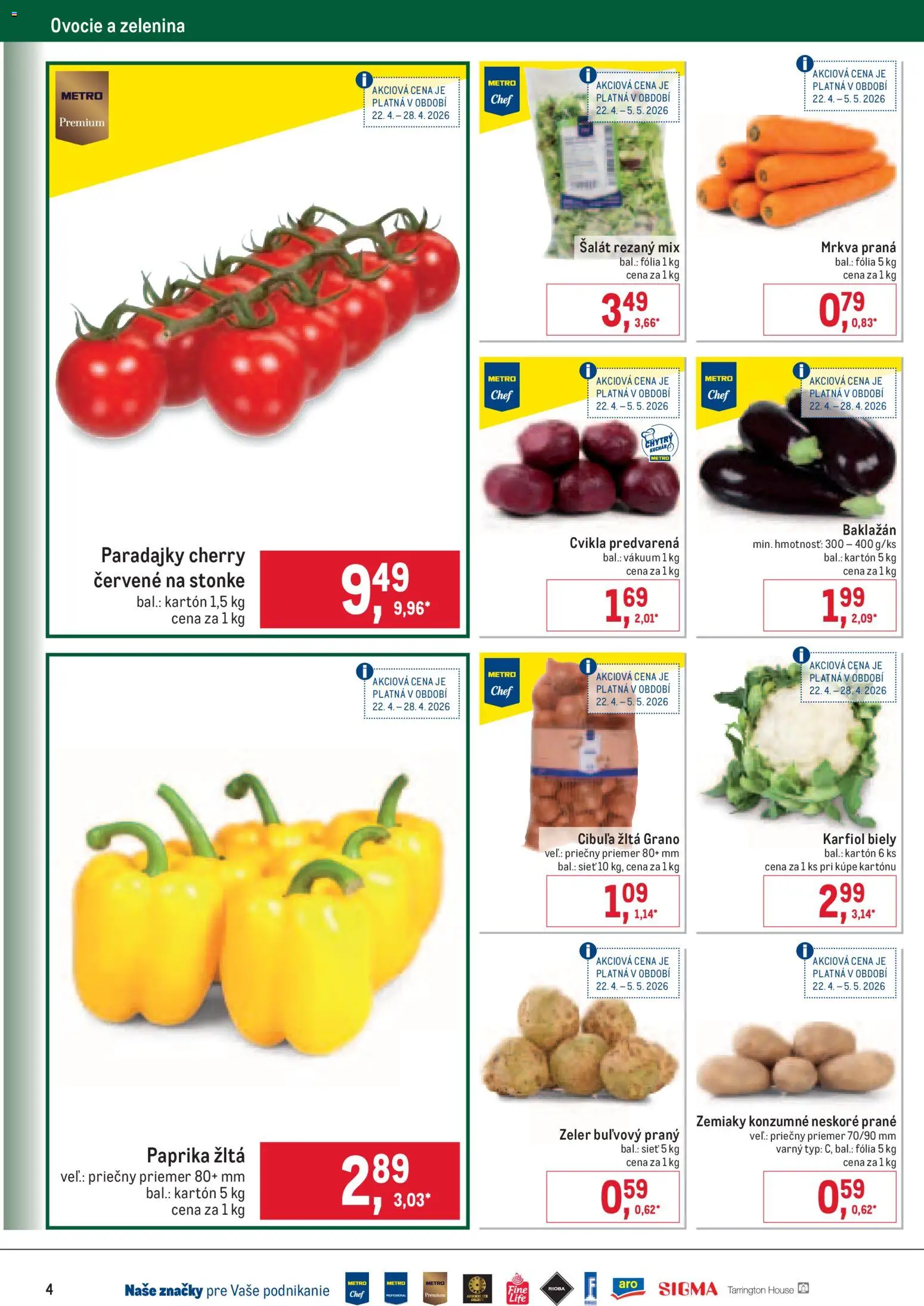 Nové Metro akcie – leták je platný od 22.04.2026 | Strana: 4 | Produkty: Karfiol, Mrkva, Zemiaky, Cibuľa