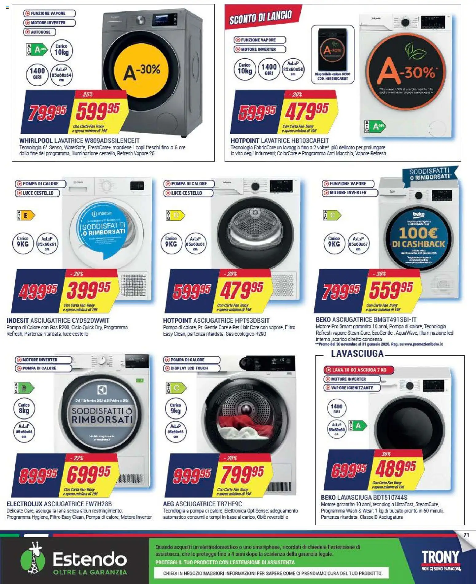 Volantino Trony del 27.12.2025 | Pagina: 21 | Prodotti: Lavasciuga, Lavatrice, Asciugatrice, Fan