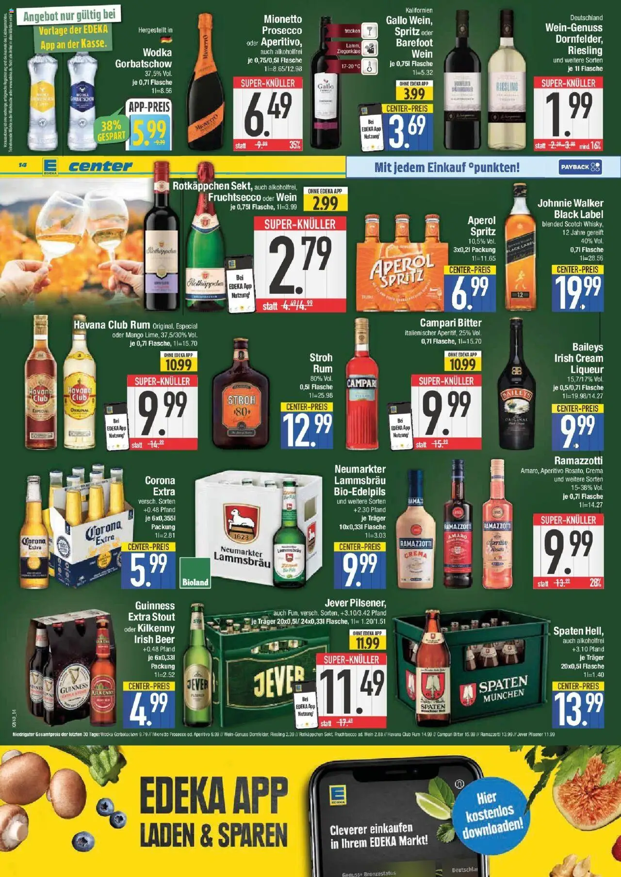 Edeka prospekt München	 – gültig ab 28.09.2025 | Seite: 14 | Produkte: Rotkäppchen, Aperol, Wodka, Johnnie walker