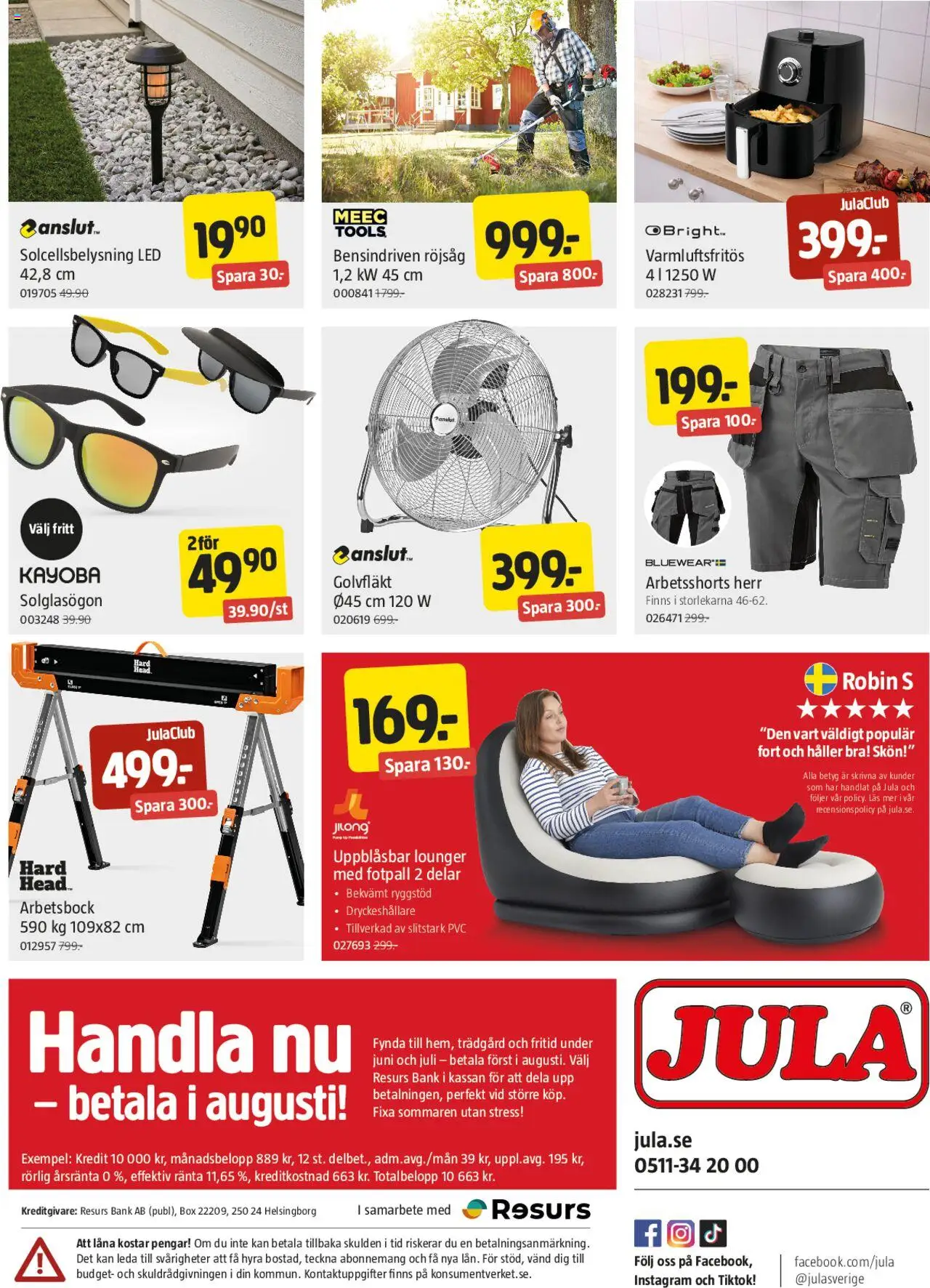 Jula reklamblad aktuell från 03.07.2025 | Sida: 16 | Produkter: Bänk, Röjsåg, Solglasögon, Golvfläkt