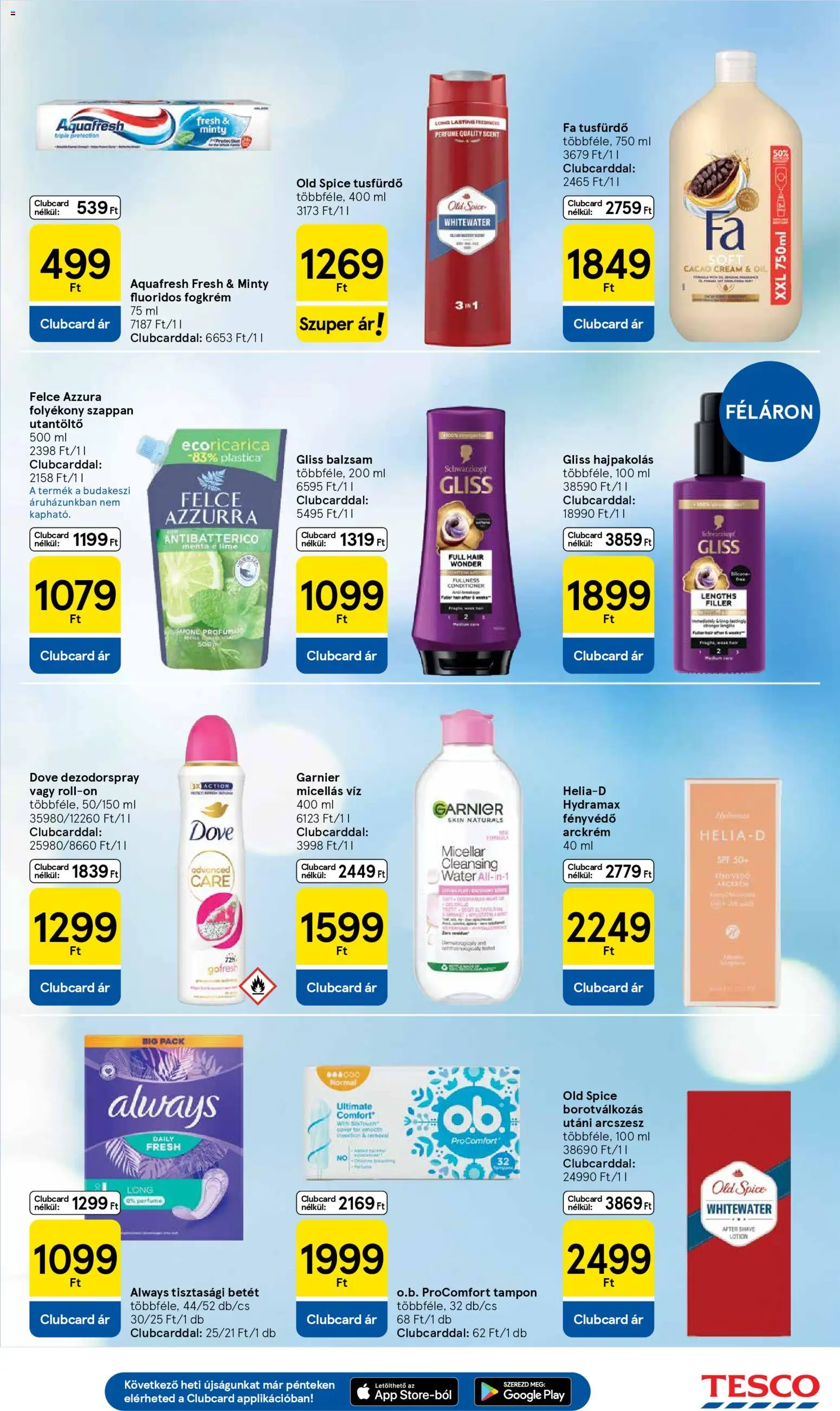 Tesco akciós ujság - amely érvényes a következő dátumtól: 05.02.2026 | Oldal: 11 | Termékek: Folyékony szappan, Tisztasági betét, Fényvédő, Fogkrém