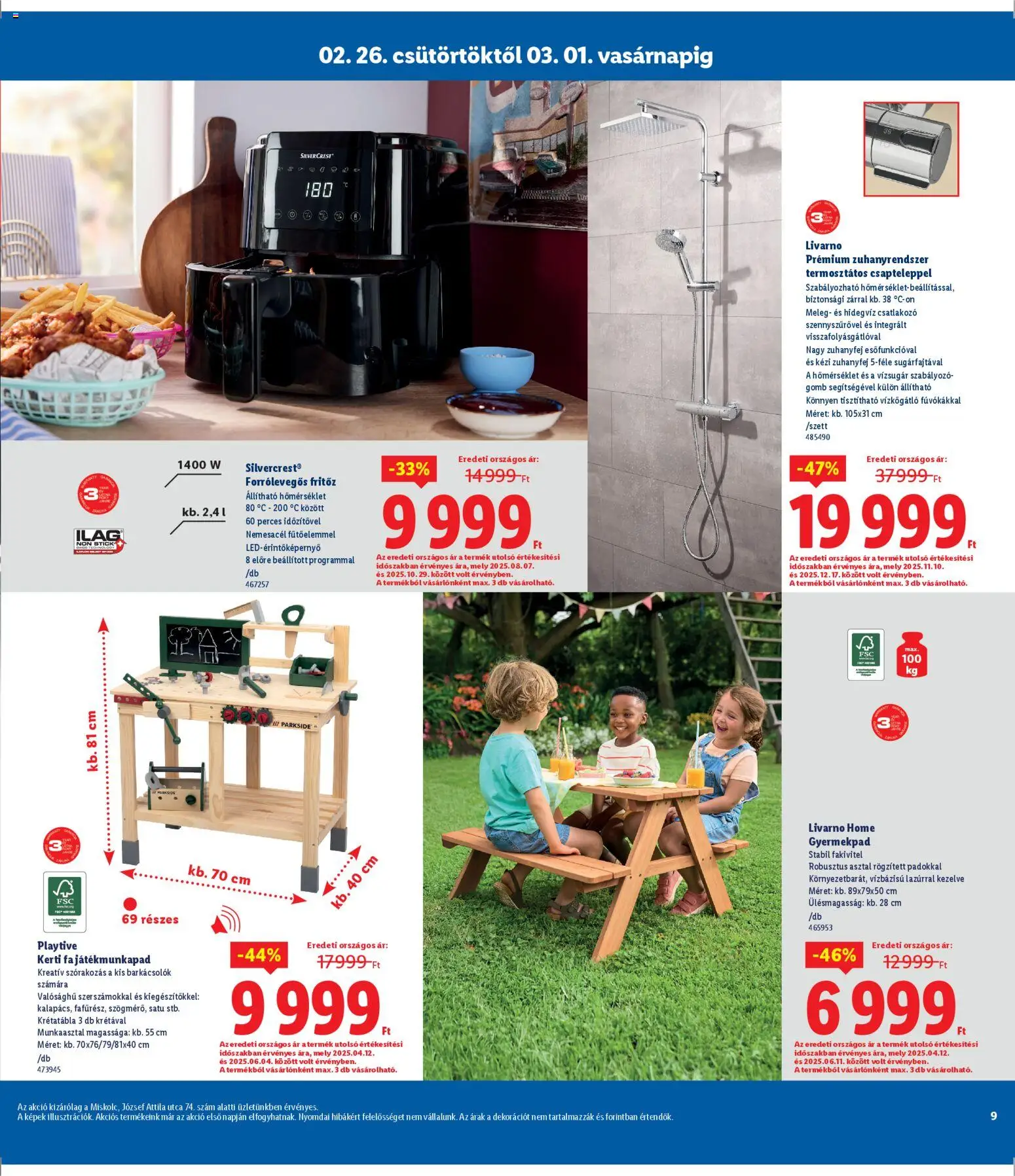 Lidl akciós ujság - amely érvényes a következő dátumtól: 26.02.2026 | Oldal: 9 | Termékek: Parkside, Fritőz, Csatlakozó, Asztal