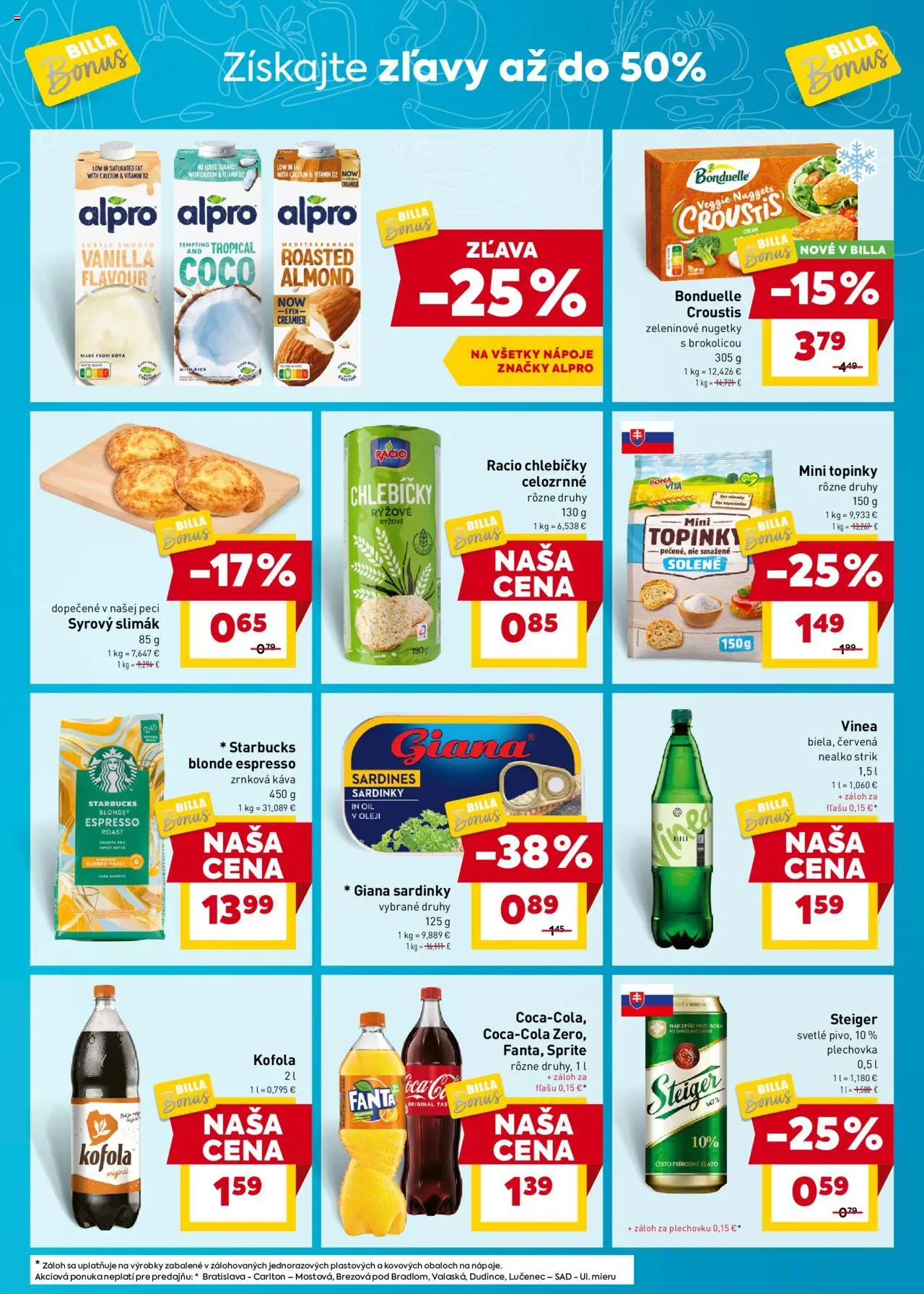 Billa Bonus │ platný od 23.07.2025 | Strana: 3 | Produkty: Sardinky, Alpro, Vinea, Zrnková káva