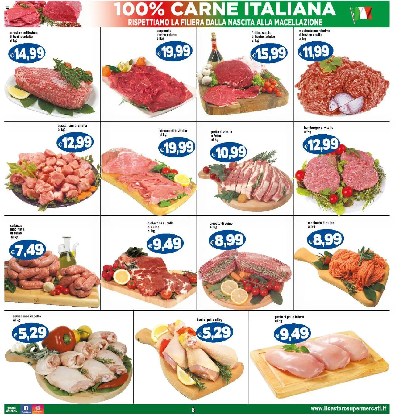 Volantino Il Castoro del 18.08.2025 | Pagina: 8 | Prodotti: Bovino, Pollo, Suino, Hamburger